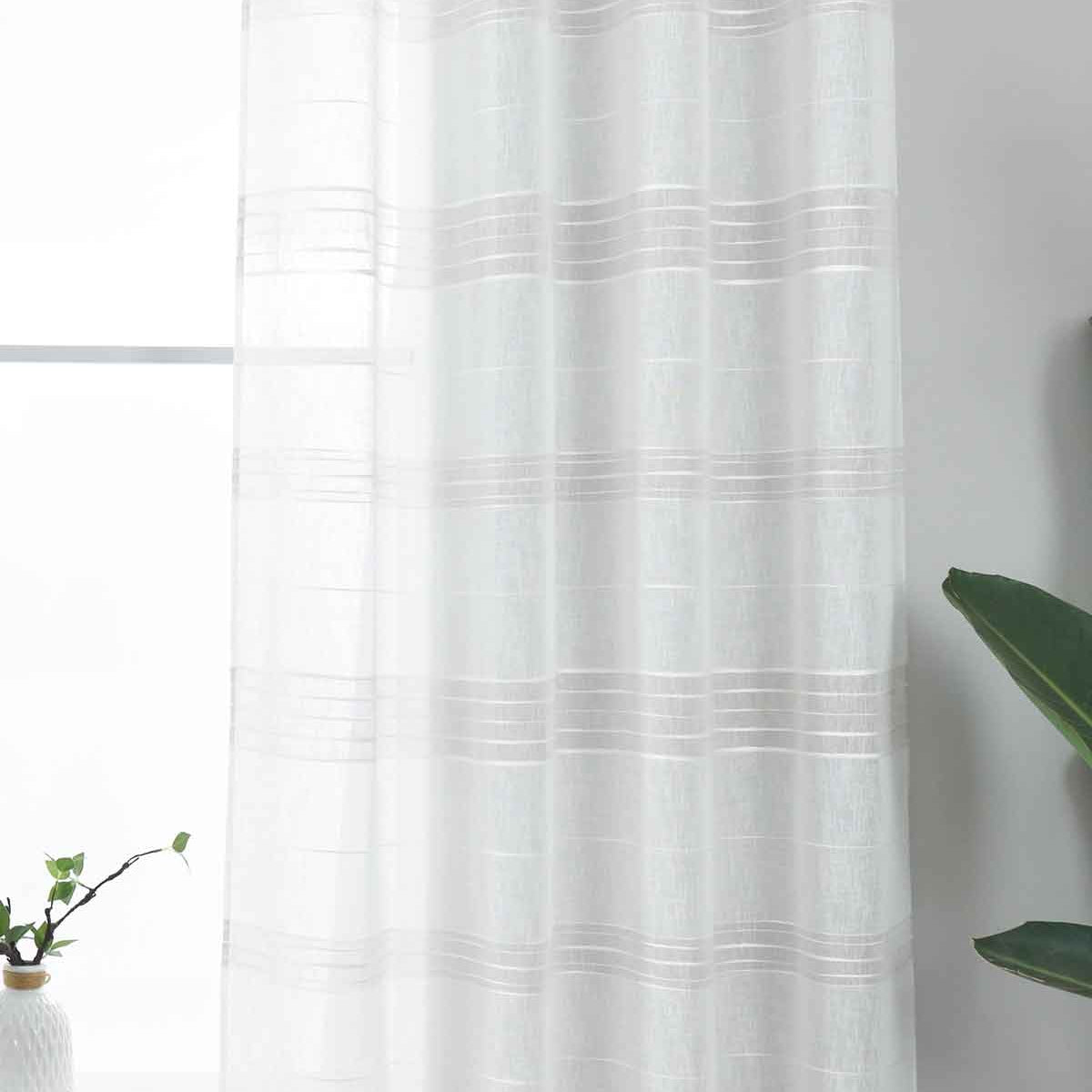 Halbtransparente Gardine mit Ösen »Frankfurt« Leinenbindung Robust Formstabil Linienmuster 202460 Taupe Gardinenschal 202460taupe | Gardinenbox.de