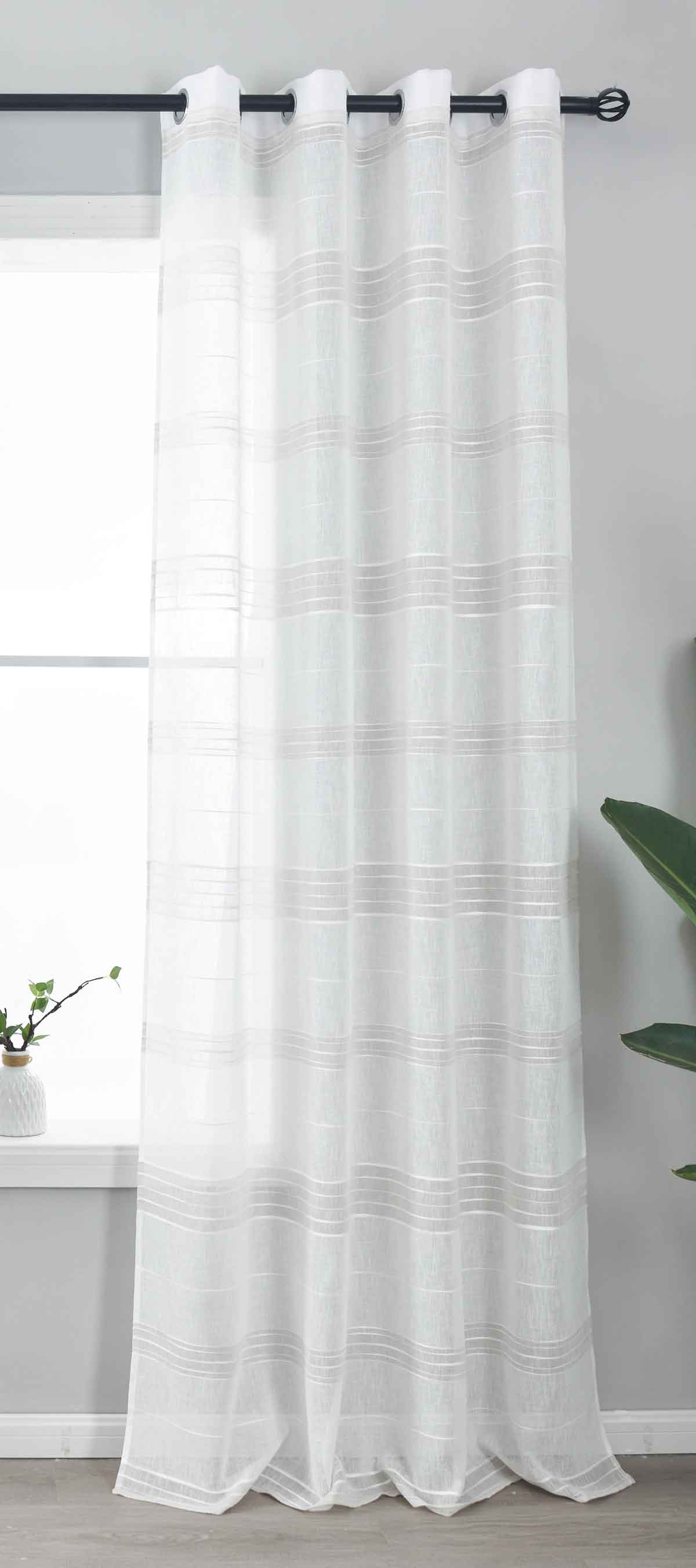 Halbtransparente Gardine mit Ösen »Frankfurt« Leinenbindung Robust Formstabil Linienmuster 202460 Taupe Gardinenschal 202460taupe | Gardinenbox.de