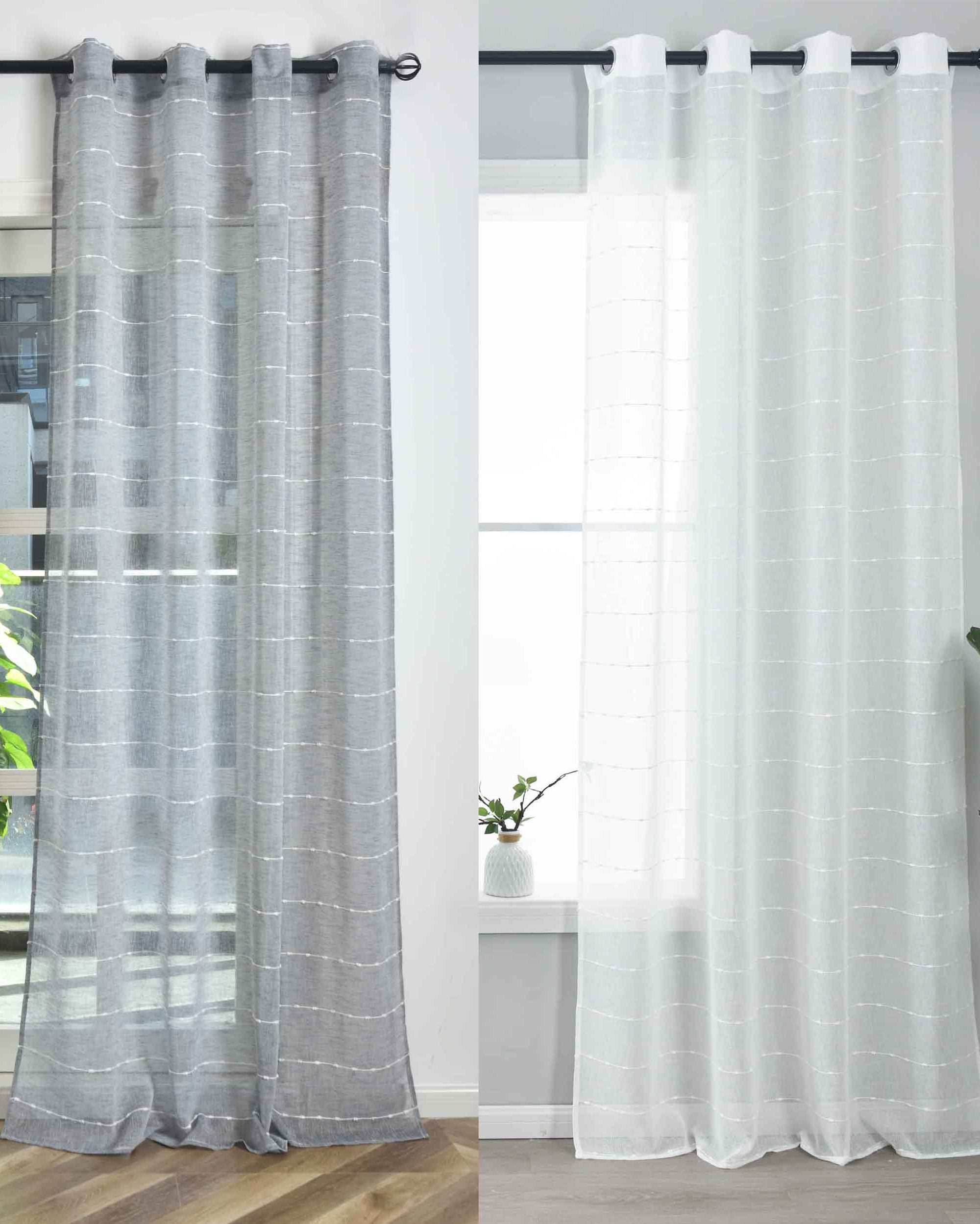 Halbtransparente Gardine mit Ösen »Kassel« Chenille Leinenbindung Streifen Grobfaserig 202470 Gardinenschal 202470var | Gardinenbox.de