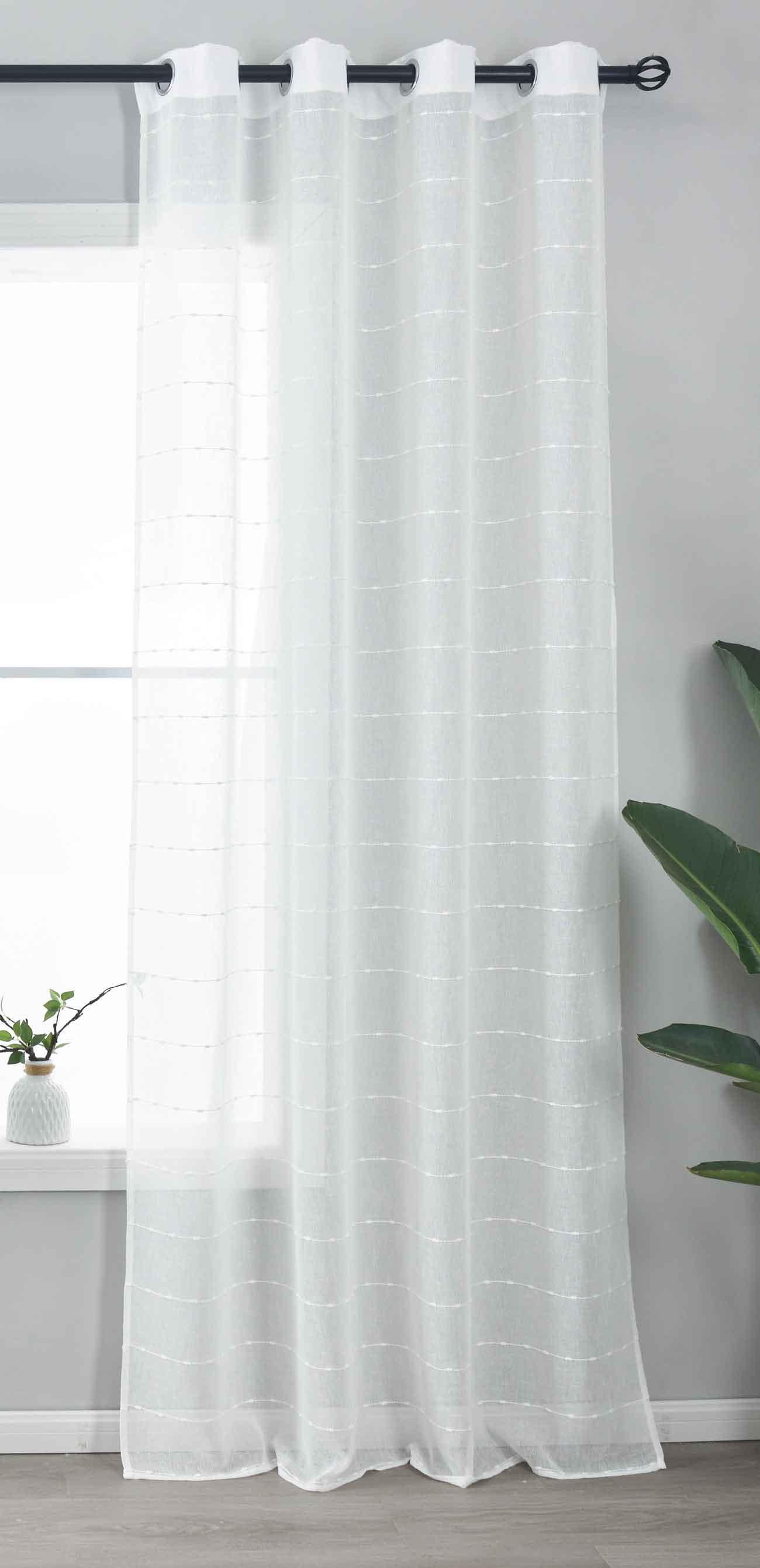 Halbtransparente Gardine mit Ösen »Kassel« Chenille Leinenbindung Streifen Grobfaserig 202470 Gardinenschal 202470weiss | Gardinenbox.de