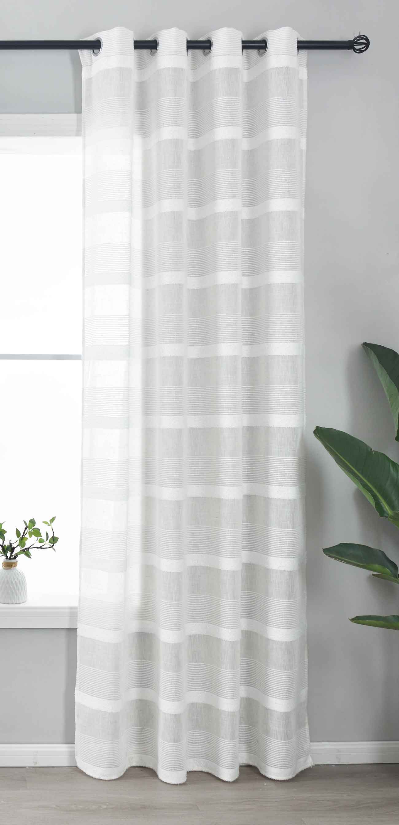 Halbtransparente Gardine mit Ösen HxB 245x140 cm Natur Meliert »Halle« Chenille Leinenbindung Lichtdurchlässig Halbtransparent 202480 Gardinenschal 202480weiss | Gardinenbox.de