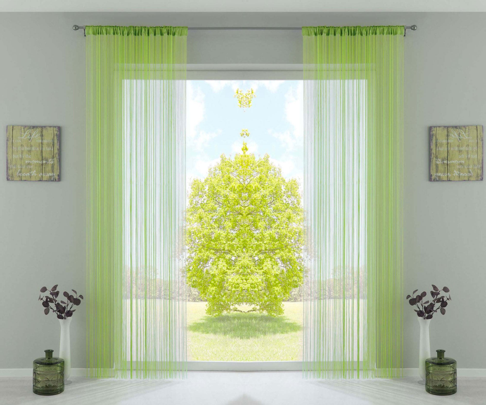2er Set Fadengardine mit Tunneldurchzug und eingenähtem Kräuselband, geeignet für Gardinenstangen und Gardinenschienen Fadenvorhänge Fadenstores Raumteiler 20303CN2 Fadengardine 20303CN2apfelgruen | Gardinenbox.de