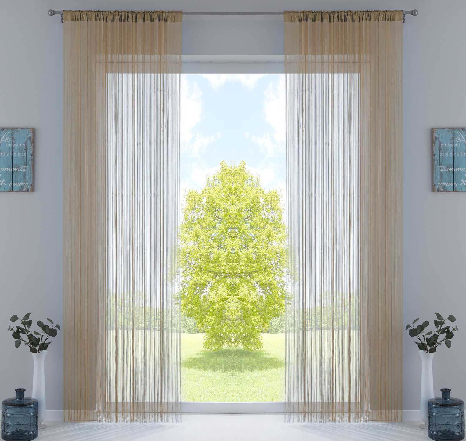 2er Set Fadengardine mit Tunneldurchzug und eingenähtem Kräuselband, geeignet für Gardinenstangen und Gardinenschienen Fadenvorhänge Fadenstores Raumteiler 20303CN2 Beige HxB 270x90 cm Fadengardine 20303CN2beige_7ea2db22-5caf-42cc-a9a4-66ea6ff6bafa | Gardinenbox.de