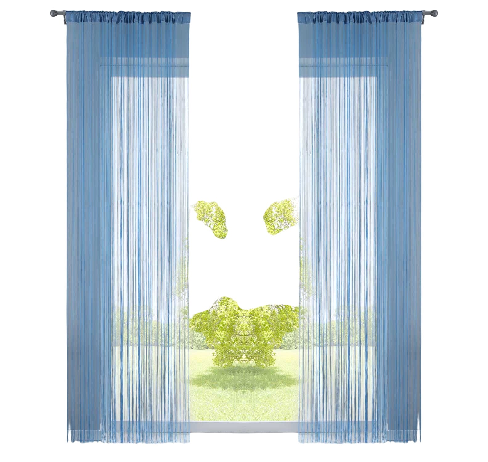 2er Set Fadengardine mit Tunneldurchzug und eingenähtem Kräuselband, geeignet für Gardinenstangen und Gardinenschienen Fadenvorhänge Fadenstores Raumteiler 20303CN2 Fadengardine 20303CN2blau-crop | Gardinenbox.de
