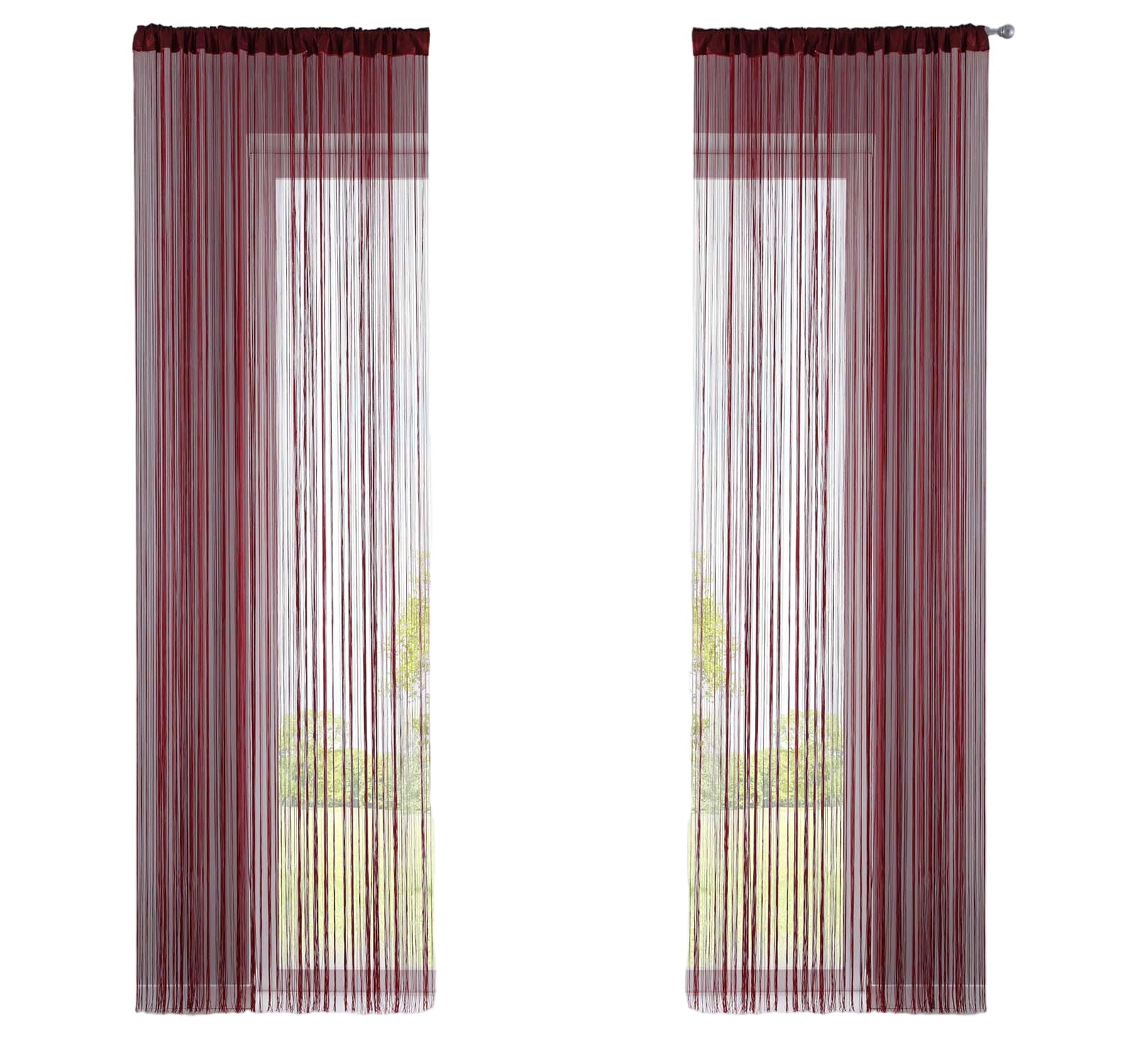 2er Set Fadengardine mit Tunneldurchzug und eingenähtem Kräuselband, geeignet für Gardinenstangen und Gardinenschienen Fadenvorhänge Fadenstores Raumteiler 20303CN2 Fadengardine 20303CN2bordeaux-crop | Gardinenbox.de
