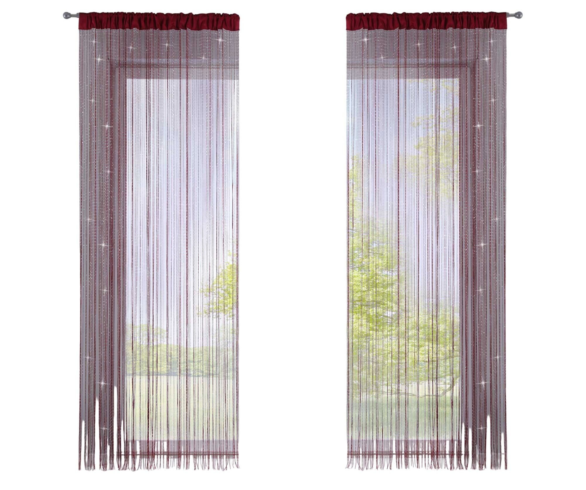 2er Set Fadengardine mit Tunneldurchzug und eingenähtem Kräuselband, geeignet für Gardinenstangen und Gardinenschienen Fadenvorhänge Fadenstores Raumteiler 20303CN2 Fadengardine 20303CN2bordeaux_lurex-crop | Gardinenbox.de