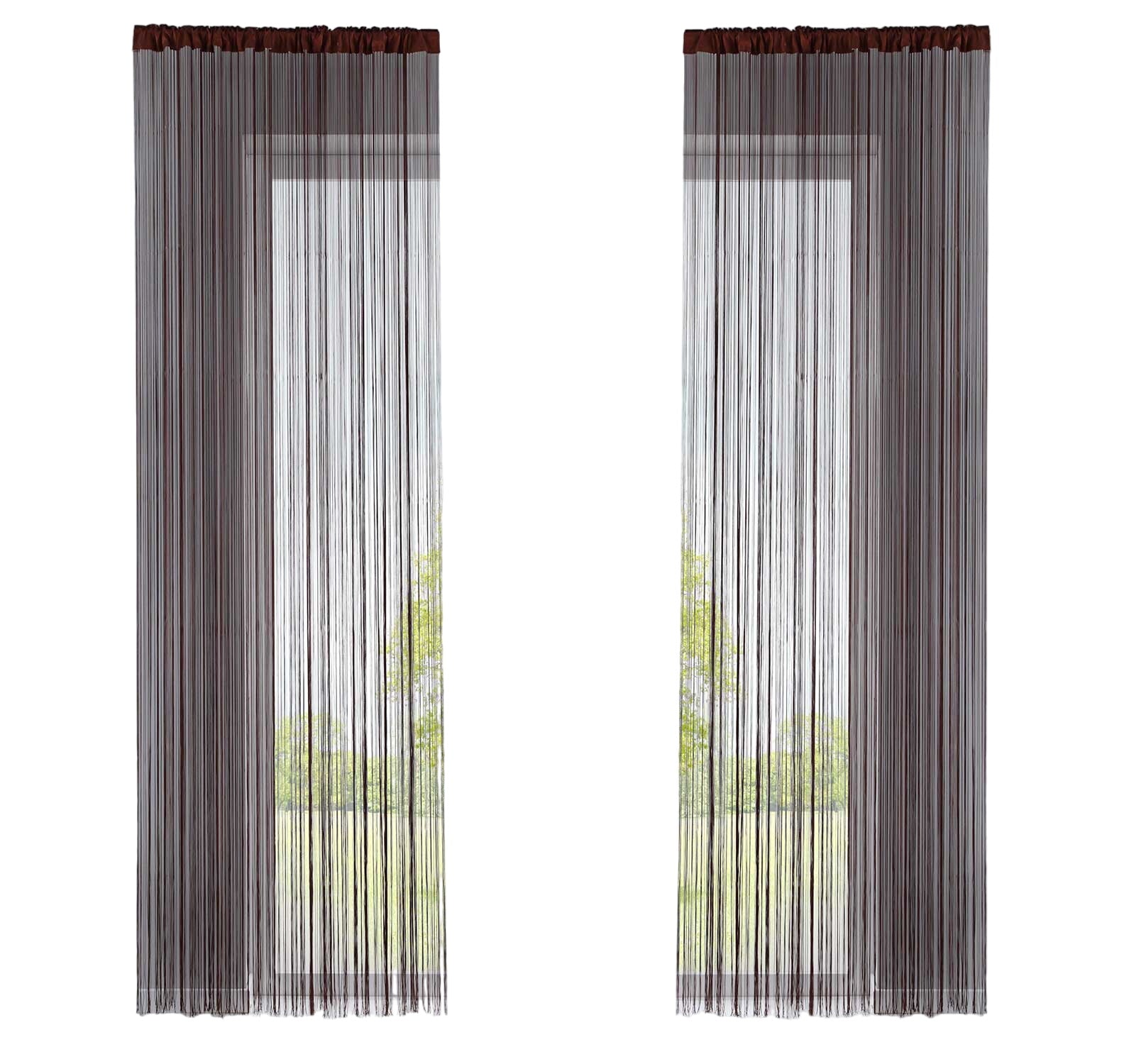 2er Set Fadengardine mit Tunneldurchzug und eingenähtem Kräuselband, geeignet für Gardinenstangen und Gardinenschienen Fadenvorhänge Fadenstores Raumteiler 20303CN2 Fadengardine 20303CN2braun-crop | Gardinenbox.de