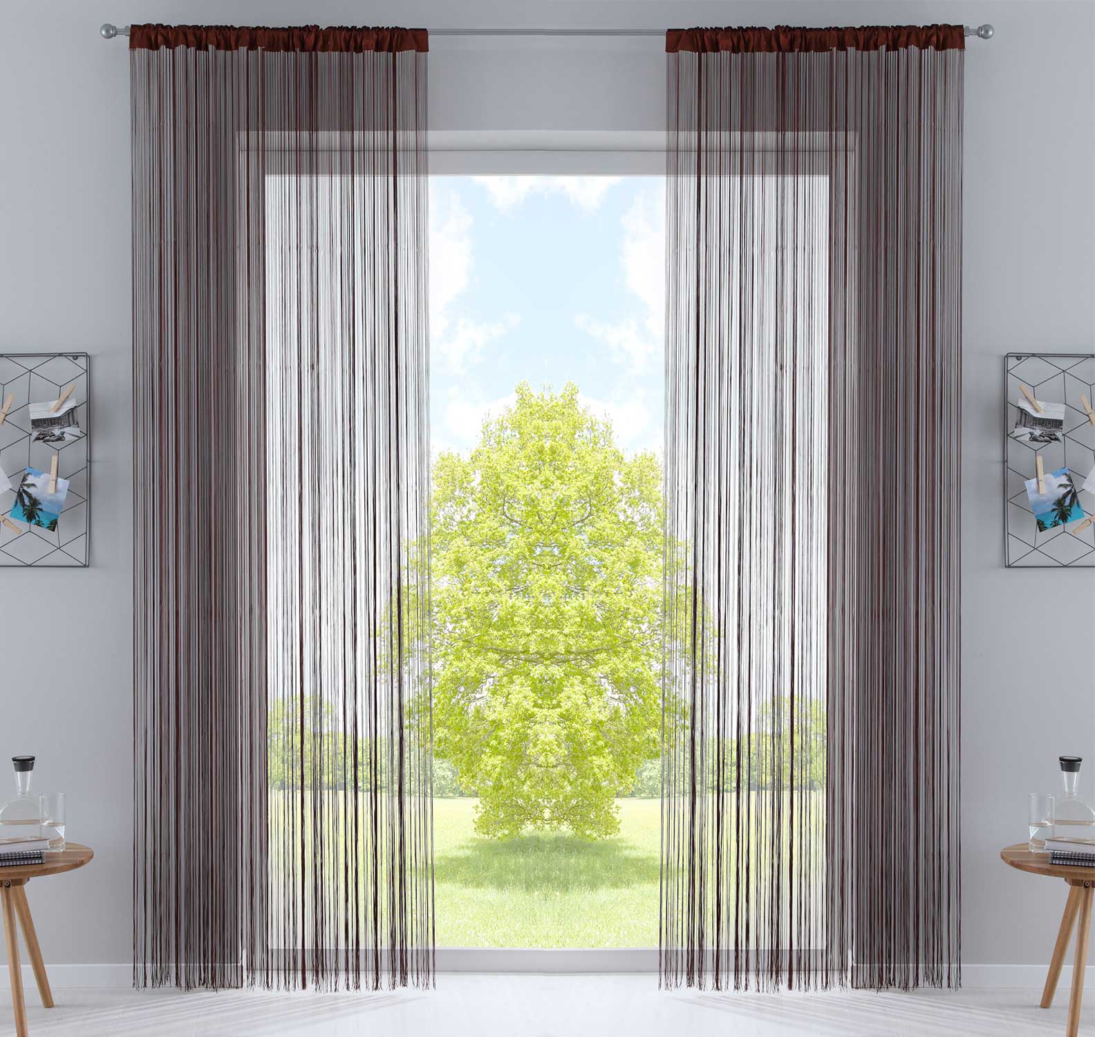 2er Set Fadengardine mit Tunneldurchzug und eingenähtem Kräuselband, geeignet für Gardinenstangen und Gardinenschienen Fadenvorhänge Fadenstores Raumteiler 20303CN2 Braun HxB 270x90 cm Fadengardine 20303CN2braun_12502214-5fad-4ba0-a28c-e85d5490e616 | Gardinenbox.de