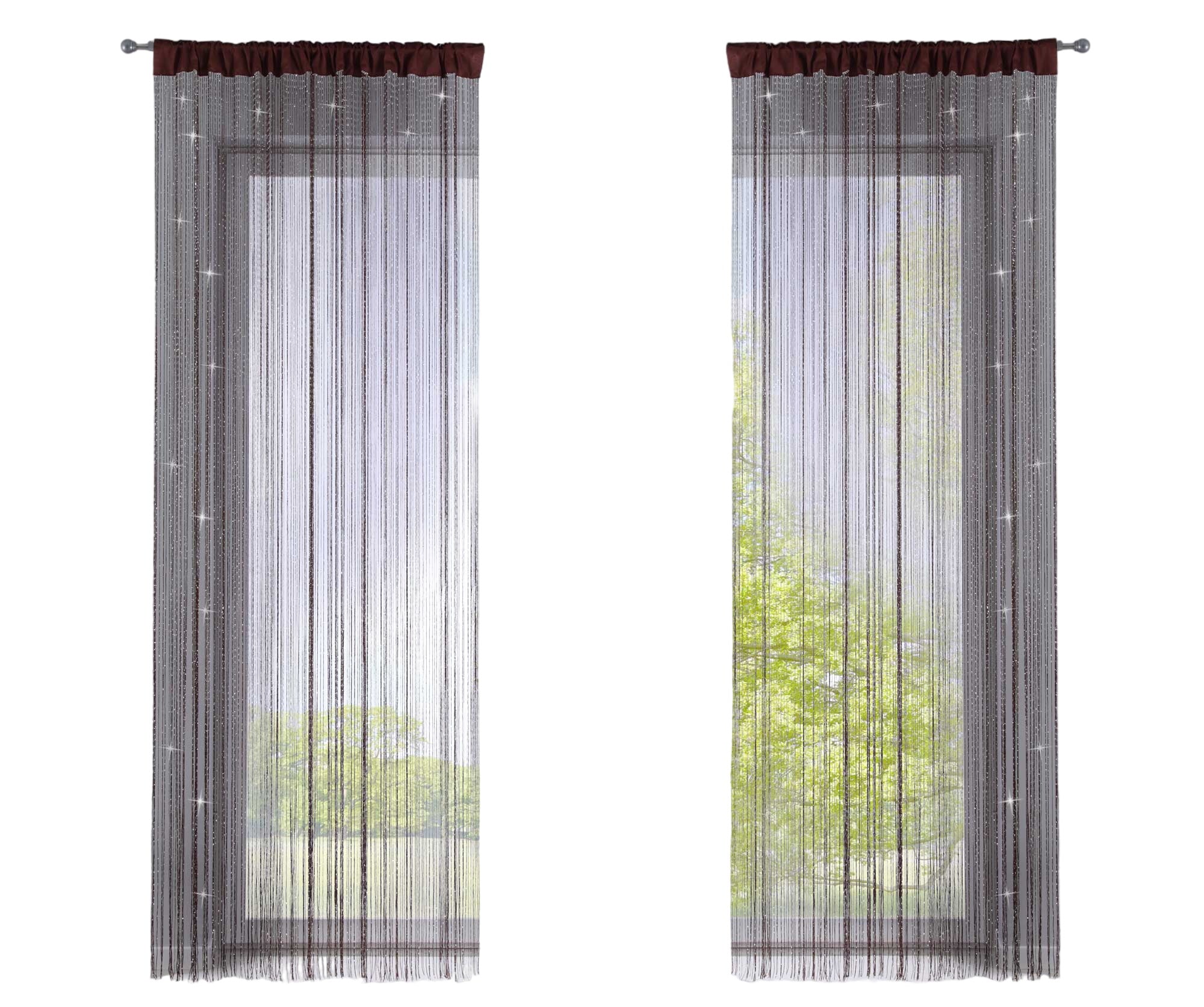 2er Set Fadengardine mit Tunneldurchzug und eingenähtem Kräuselband, geeignet für Gardinenstangen und Gardinenschienen Fadenvorhänge Fadenstores Raumteiler 20303CN2 Fadengardine 20303CN2braun_lurex-crop | Gardinenbox.de