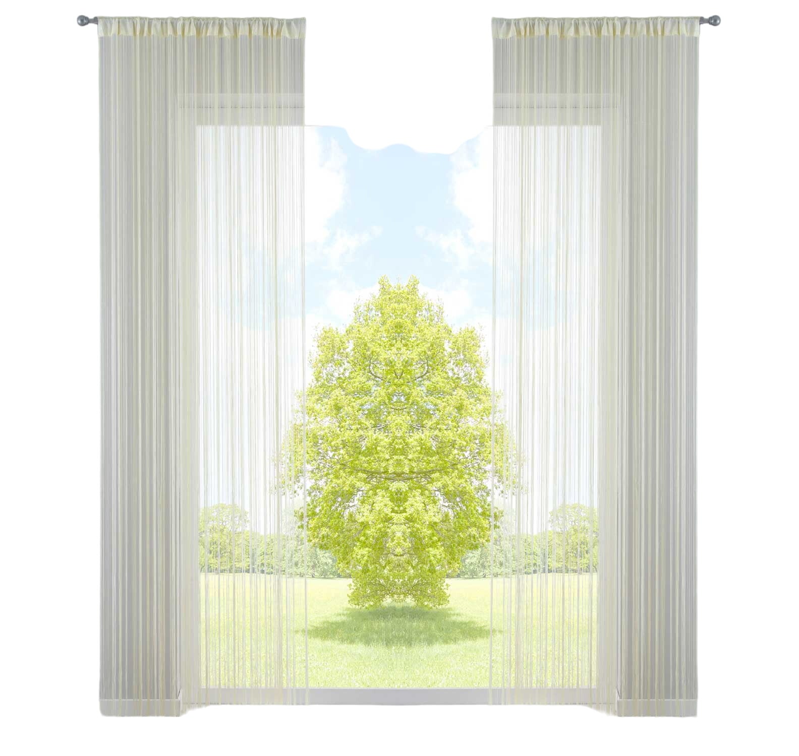 2er Set Fadengardine mit Tunneldurchzug und eingenähtem Kräuselband, geeignet für Gardinenstangen und Gardinenschienen Fadenvorhänge Fadenstores Raumteiler 20303CN2 Fadengardine 20303CN2creme-crop | Gardinenbox.de