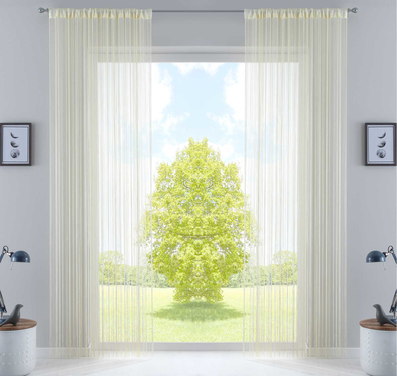 2er Set Fadengardine mit Tunneldurchzug und eingenähtem Kräuselband, geeignet für Gardinenstangen und Gardinenschienen Fadenvorhänge Fadenstores Raumteiler 20303CN2 Creme HxB 270x90 cm Fadengardine 20303CN2creme_71903d64-c148-47ff-aab7-7b79fd1c71d0 | Gardinenbox.de