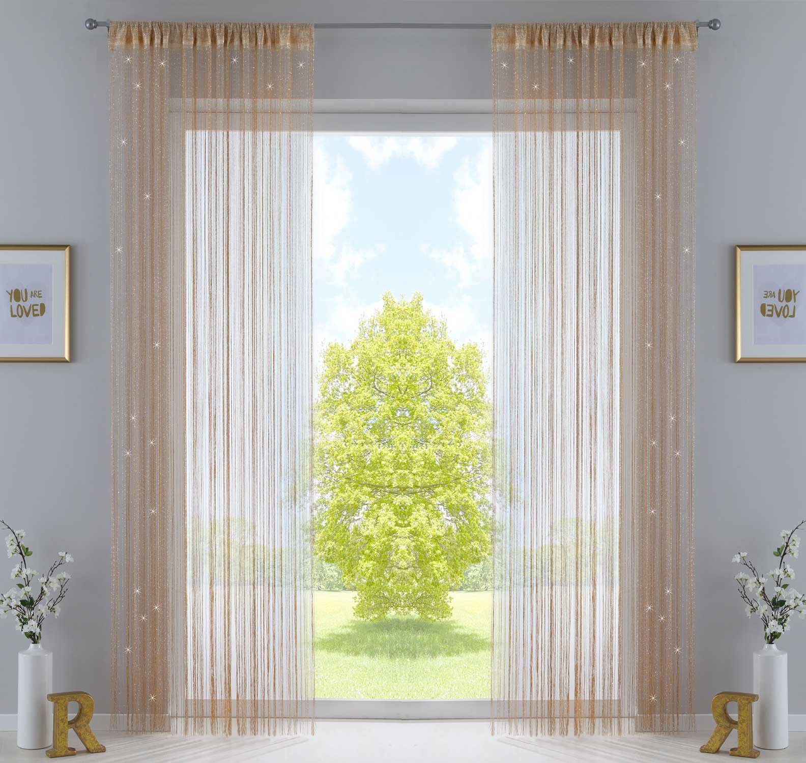 2er Set Fadengardine mit Tunneldurchzug und eingenähtem Kräuselband, geeignet für Gardinenstangen und Gardinenschienen Fadenvorhänge Fadenstores Raumteiler 20303CN2 Fadengardine 20303CN2gold_lurex_b294f52c-d467-4e2b-ab66-da8cfc308743 | Gardinenbox.de