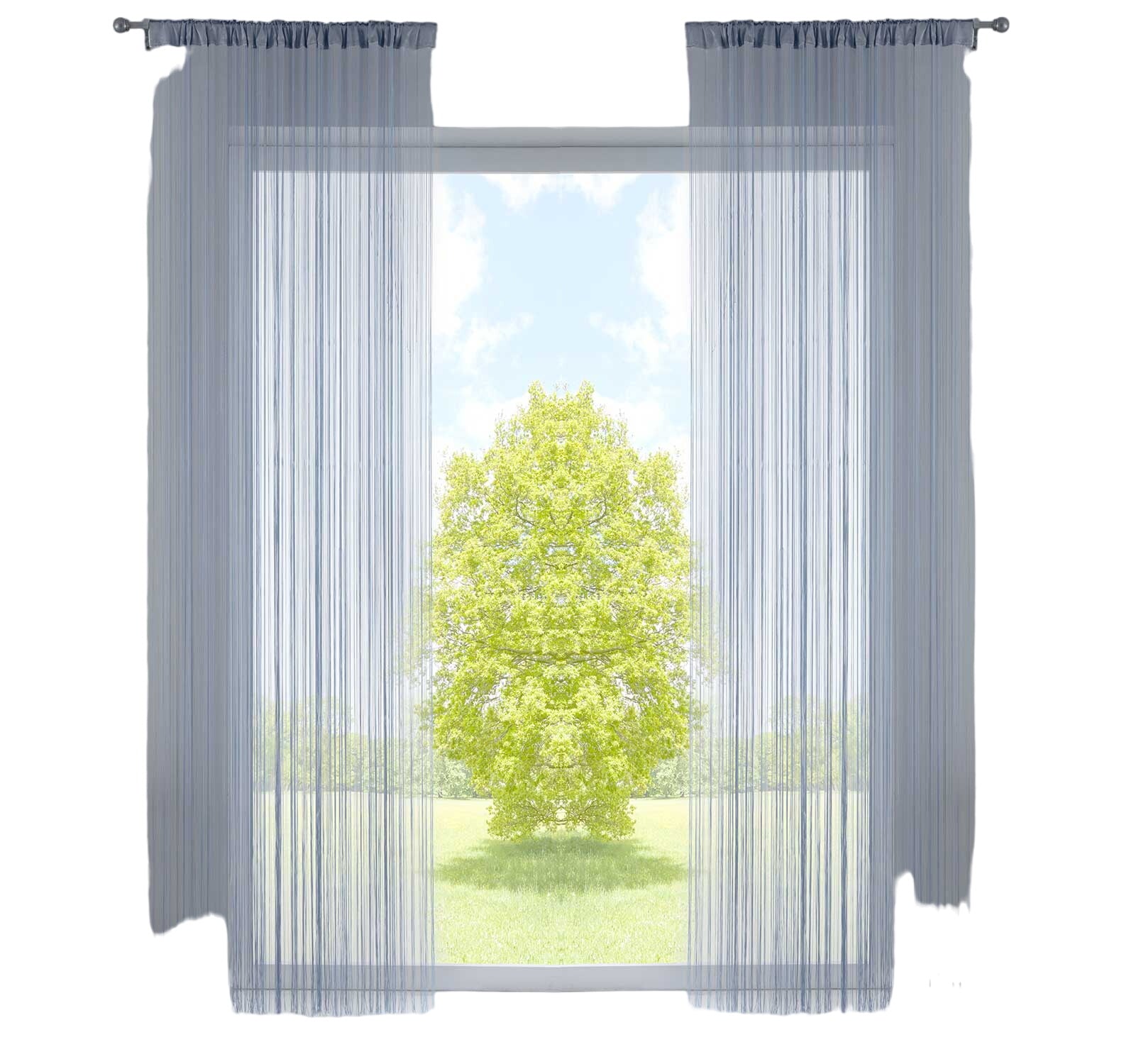 2er Set Fadengardine mit Tunneldurchzug und eingenähtem Kräuselband, geeignet für Gardinenstangen und Gardinenschienen Fadenvorhänge Fadenstores Raumteiler 20303CN2 Fadengardine 20303CN2grau-crop | Gardinenbox.de