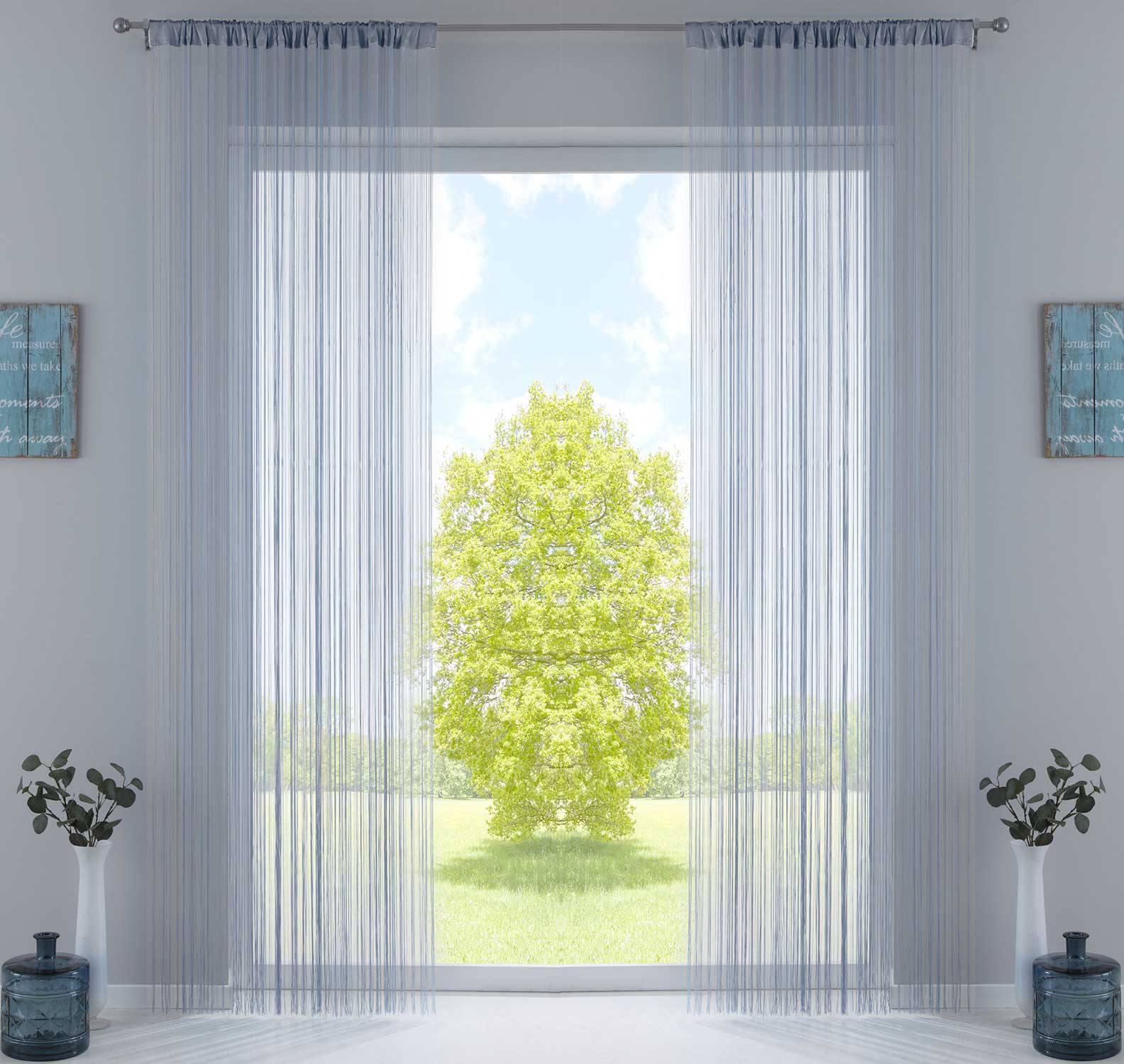 2er Set Fadengardine mit Tunneldurchzug und eingenähtem Kräuselband, geeignet für Gardinenstangen und Gardinenschienen Fadenvorhänge Fadenstores Raumteiler 20303CN2 Fadengardine 20303CN2grau | Gardinenbox.de