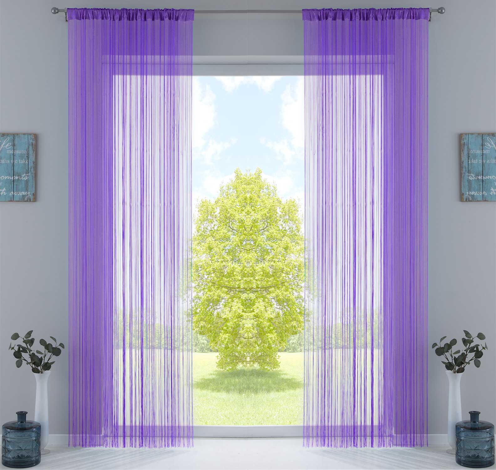 2er Set Fadengardine mit Tunneldurchzug und eingenähtem Kräuselband, geeignet für Gardinenstangen und Gardinenschienen Fadenvorhänge Fadenstores Raumteiler 20303CN2 Lila HxB 270x140 cm Fadengardine 20303CN2lila_a89b8f6d-edfc-49c1-8456-14da9213f936 | Gardinenbox.de