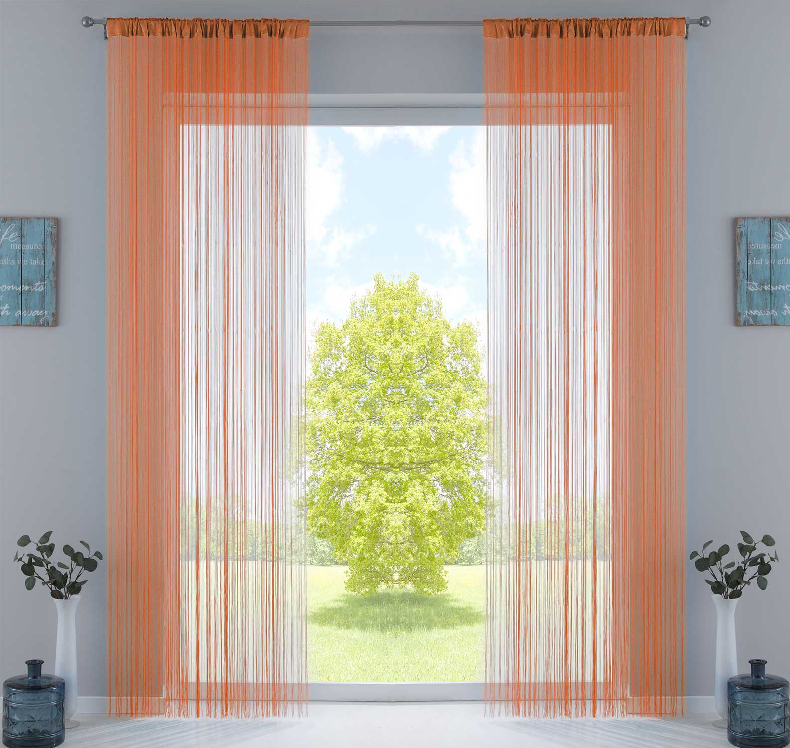 2er Set Fadengardine mit Tunneldurchzug und eingenähtem Kräuselband, geeignet für Gardinenstangen und Gardinenschienen Fadenvorhänge Fadenstores Raumteiler 20303CN2 Orange HxB 270x90 cm Fadengardine 20303CN2orange_348587b4-8a4d-47d8-a949-ab8fa797bf18 | Gardinenbox.de