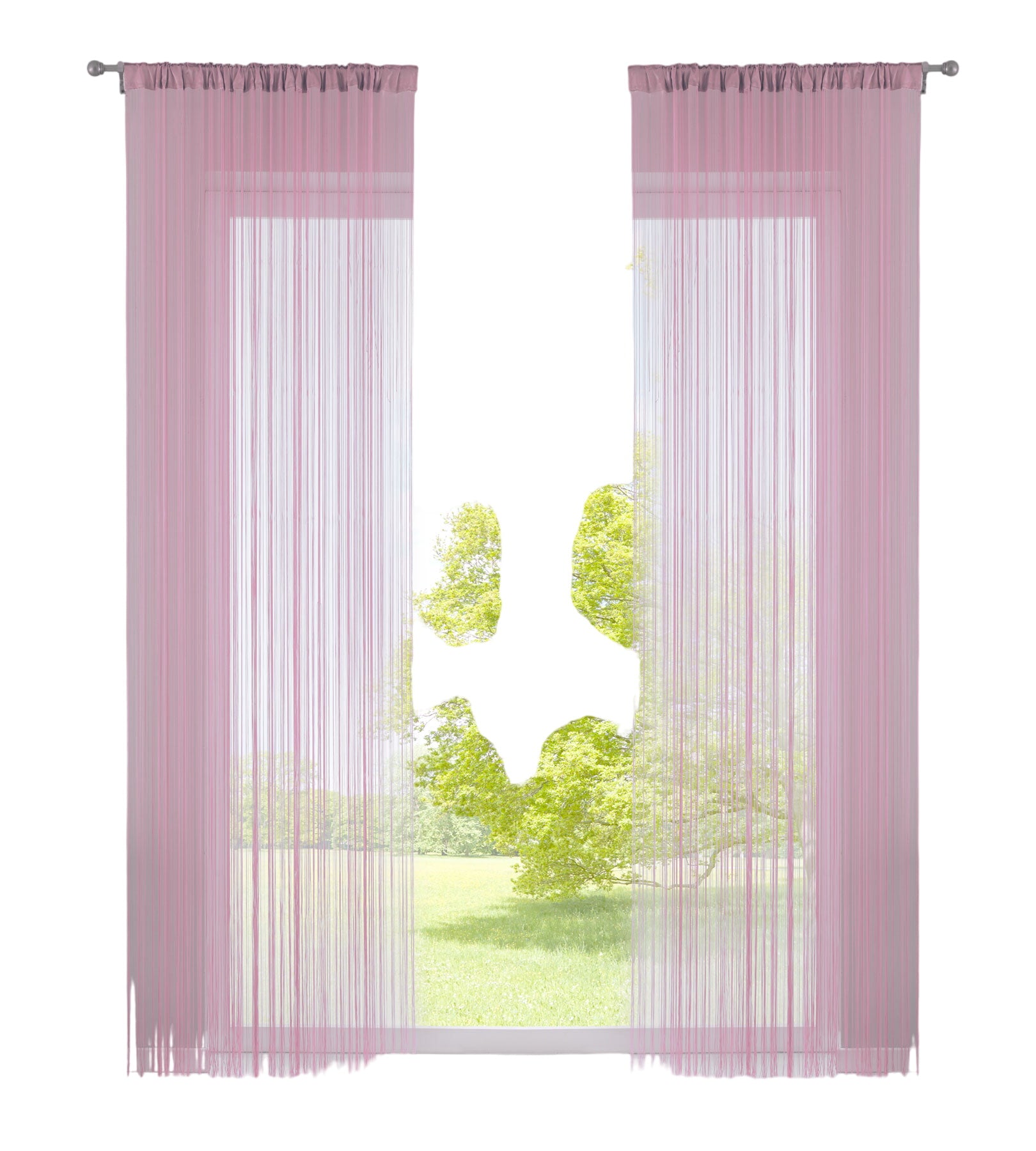 2er Set Fadengardine mit Tunneldurchzug und eingenähtem Kräuselband, geeignet für Gardinenstangen und Gardinenschienen Fadenvorhänge Fadenstores Raumteiler 20303CN2 Fadengardine 20303CN2rosa-crop | Gardinenbox.de
