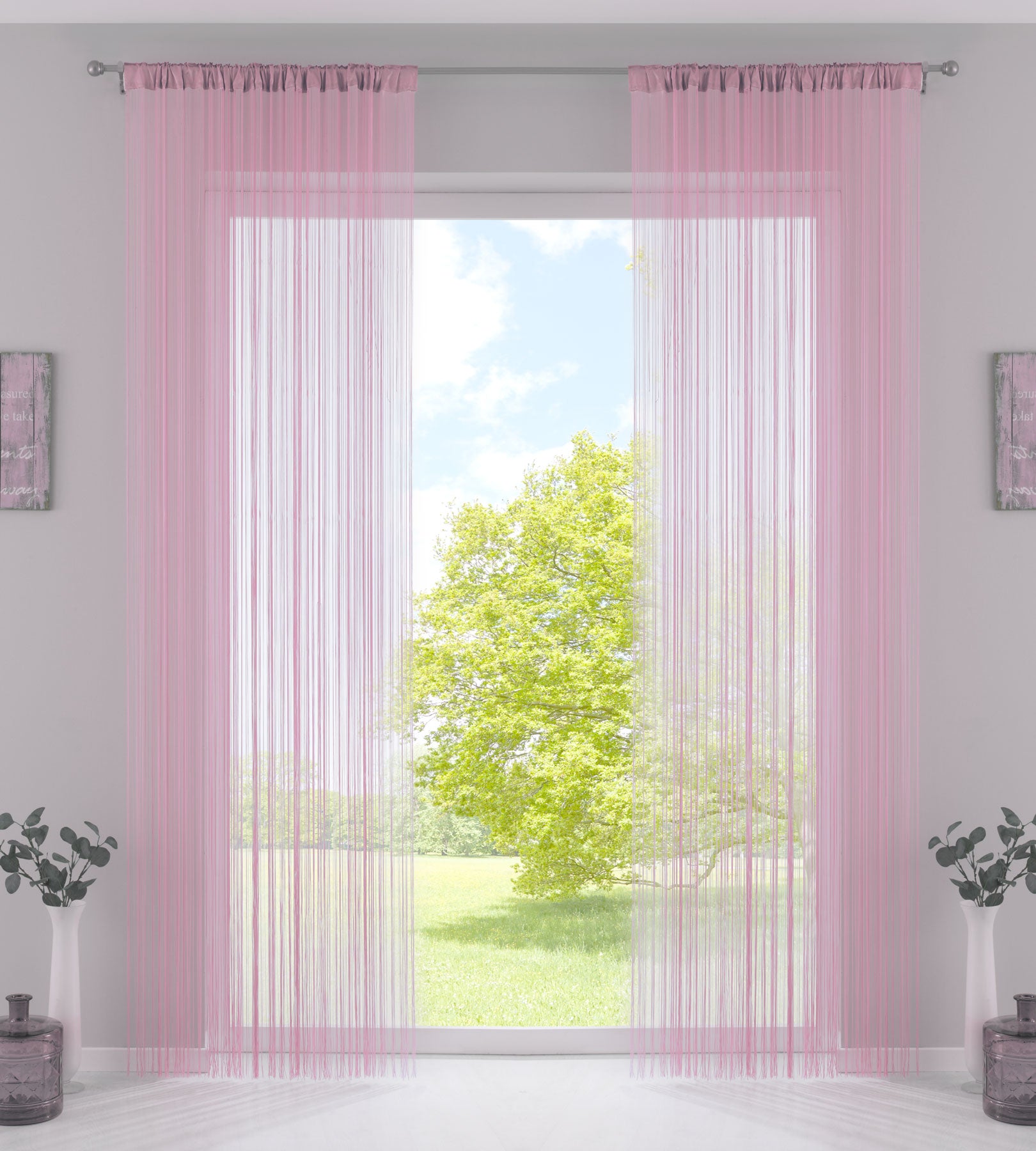 2er Set Fadengardine mit Tunneldurchzug und eingenähtem Kräuselband, geeignet für Gardinenstangen und Gardinenschienen Fadenvorhänge Fadenstores Raumteiler 20303CN2 Fadengardine 20303CN2rosa | Gardinenbox.de