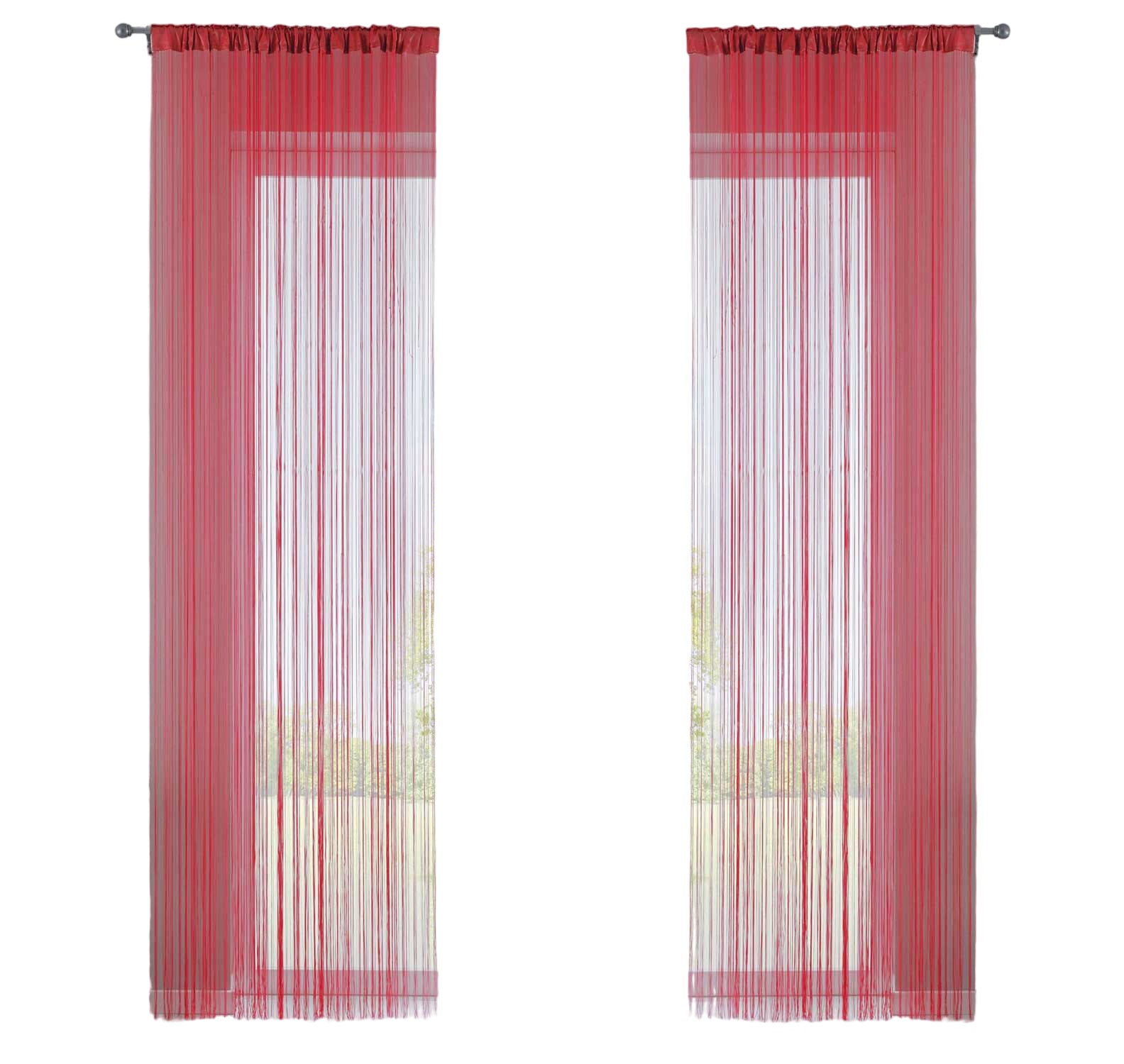 2er Set Fadengardine mit Tunneldurchzug und eingenähtem Kräuselband, geeignet für Gardinenstangen und Gardinenschienen Fadenvorhänge Fadenstores Raumteiler 20303CN2 Fadengardine 20303CN2rot-crop | Gardinenbox.de