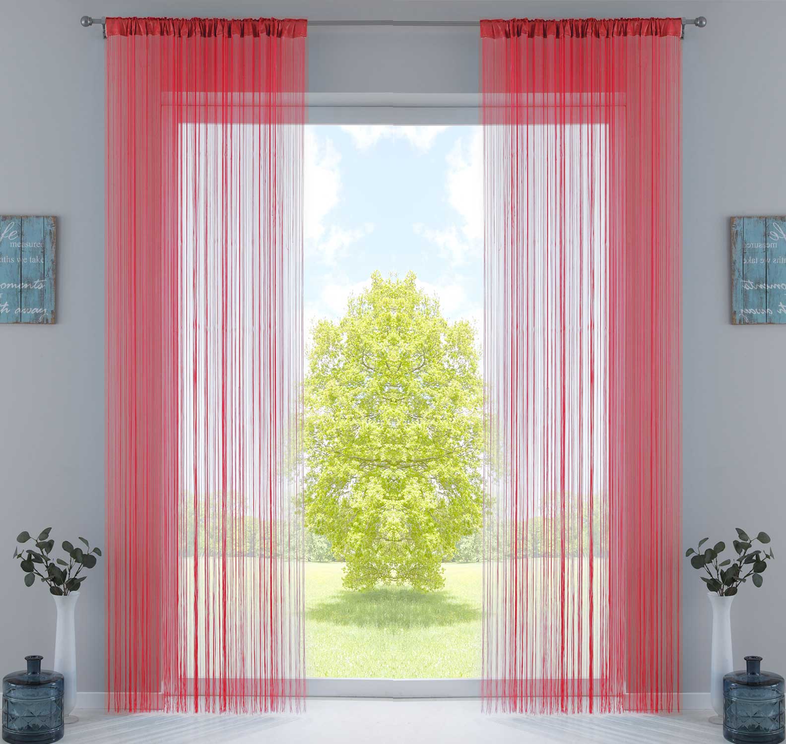 2er Set Fadengardine mit Tunneldurchzug und eingenähtem Kräuselband, geeignet für Gardinenstangen und Gardinenschienen Fadenvorhänge Fadenstores Raumteiler 20303CN2 Rot HxB 270x90 cm Fadengardine 20303CN2rot_985dfa24-54c6-4851-a1d6-f6b7e558a697 | Gardinenbox.de