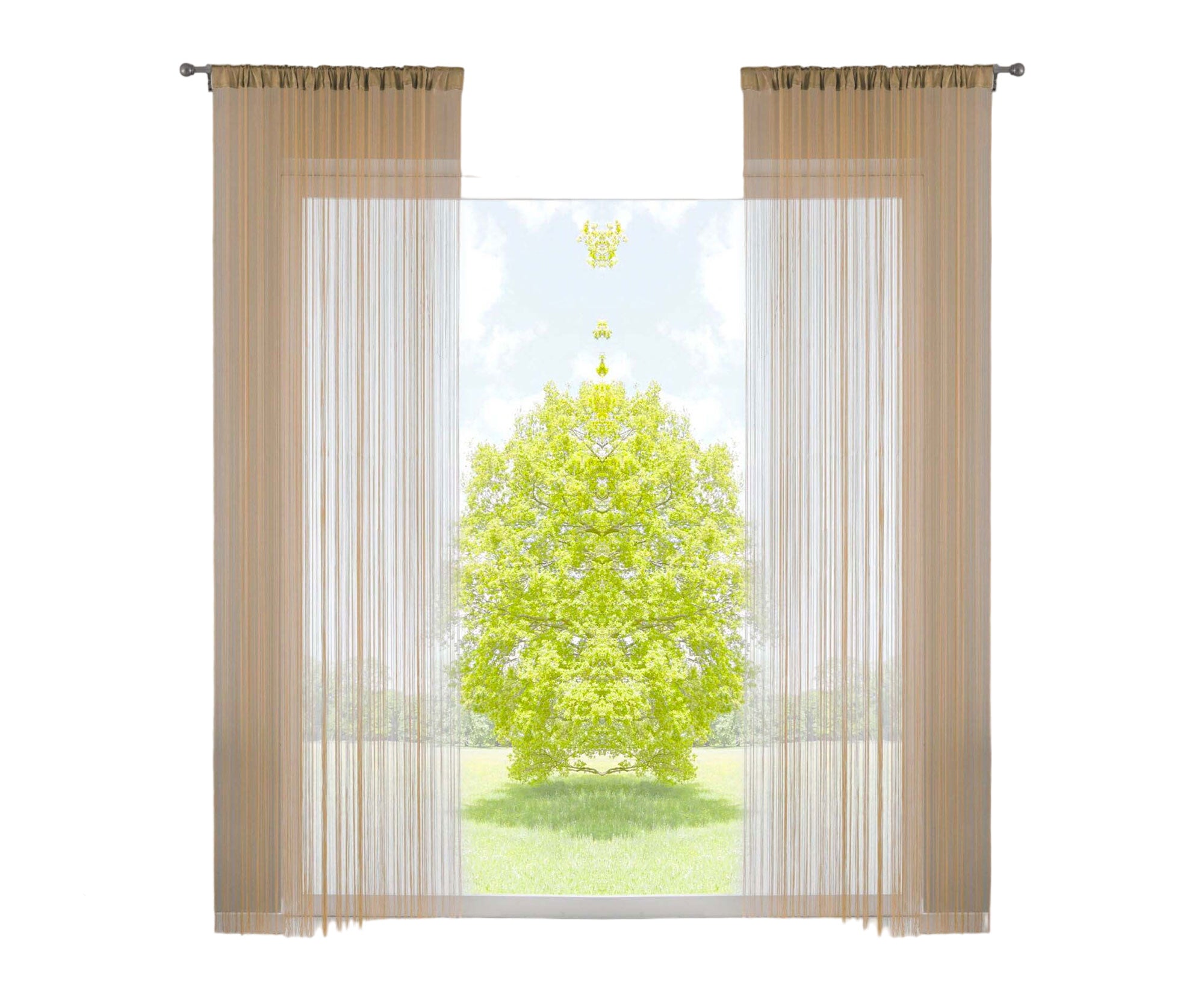 2er Set Fadengardine mit Tunneldurchzug und eingenähtem Kräuselband, geeignet für Gardinenstangen und Gardinenschienen Fadenvorhänge Fadenstores Raumteiler 20303CN2 Fadengardine 20303CN2sand-crop | Gardinenbox.de