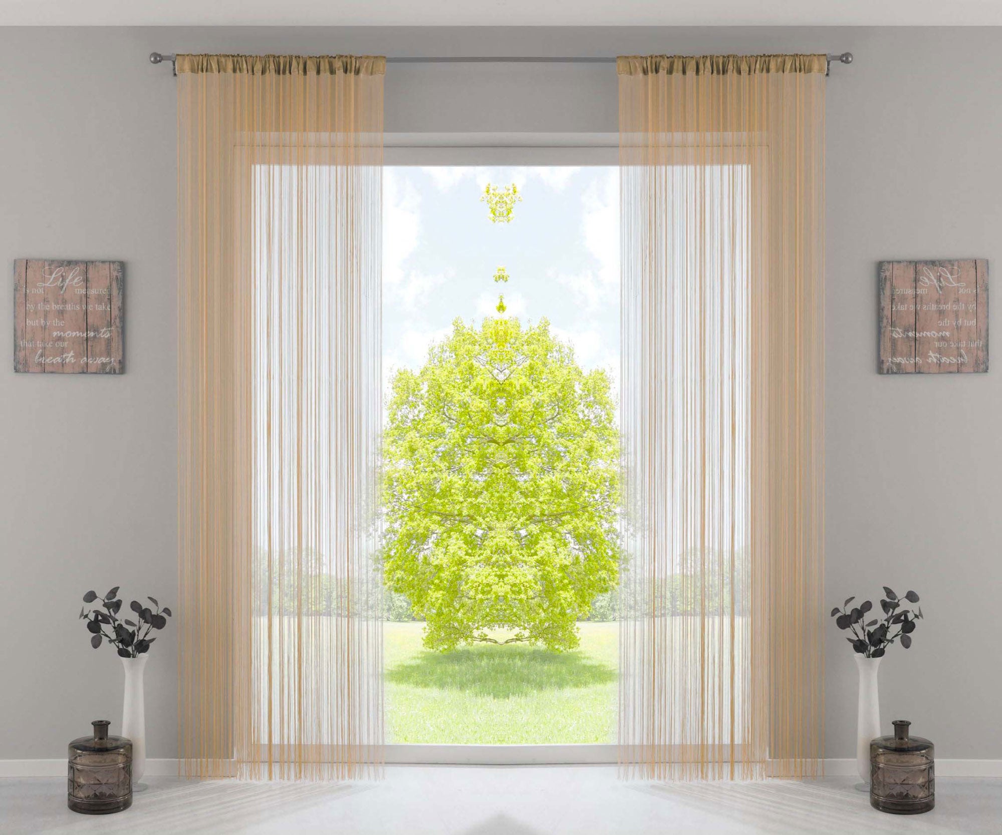 2er Set Fadengardine mit Tunneldurchzug und eingenähtem Kräuselband, geeignet für Gardinenstangen und Gardinenschienen Fadenvorhänge Fadenstores Raumteiler 20303CN2 Fadengardine 20303CN2sand | Gardinenbox.de