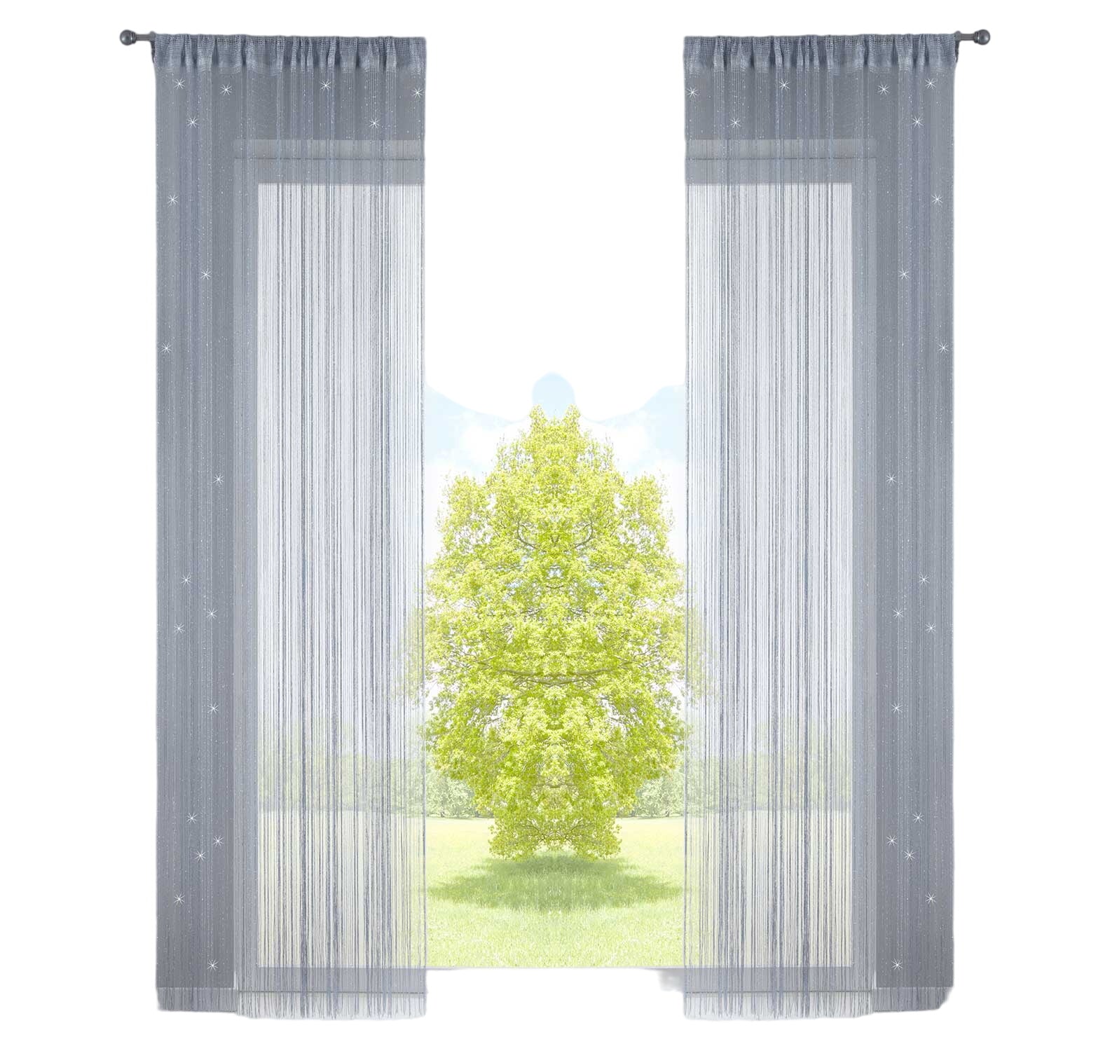 2er Set Fadengardine mit Tunneldurchzug und eingenähtem Kräuselband, geeignet für Gardinenstangen und Gardinenschienen Fadenvorhänge Fadenstores Raumteiler 20303CN2 Fadengardine 20303CN2silber_lurex-crop | Gardinenbox.de