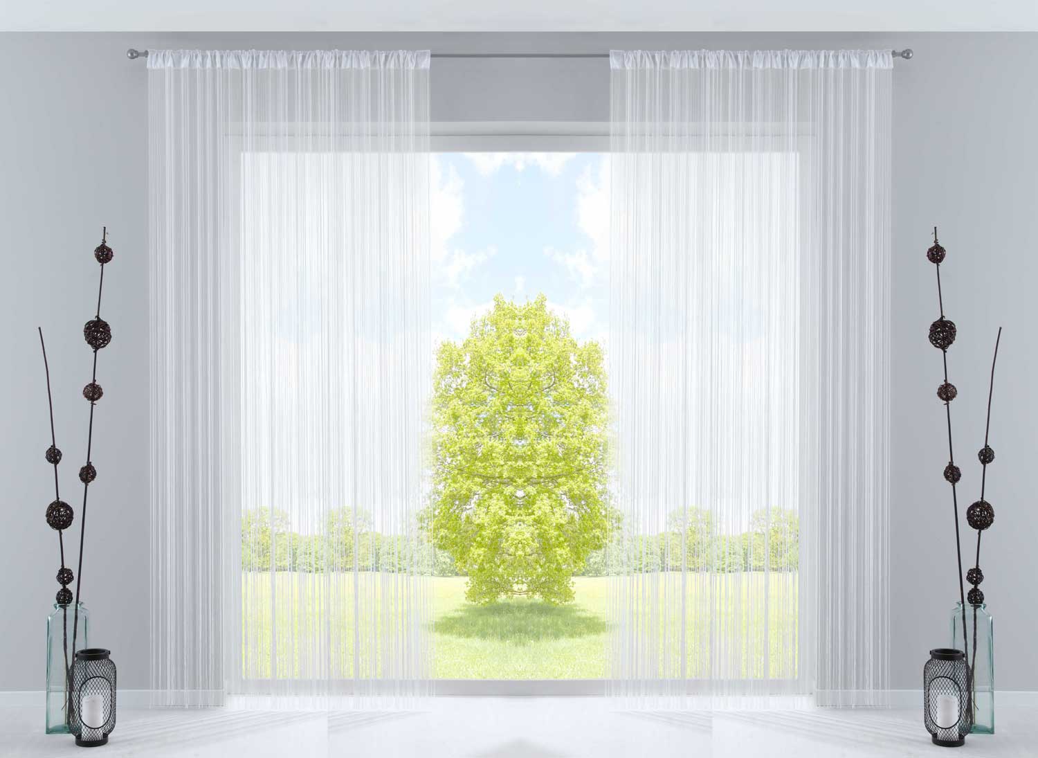 2er Set Fadengardine mit Tunneldurchzug und eingenähtem Kräuselband, geeignet für Gardinenstangen und Gardinenschienen Fadenvorhänge Fadenstores Raumteiler 20303CN2 Fadengardine 20303CN2weiss-300 | Gardinenbox.de