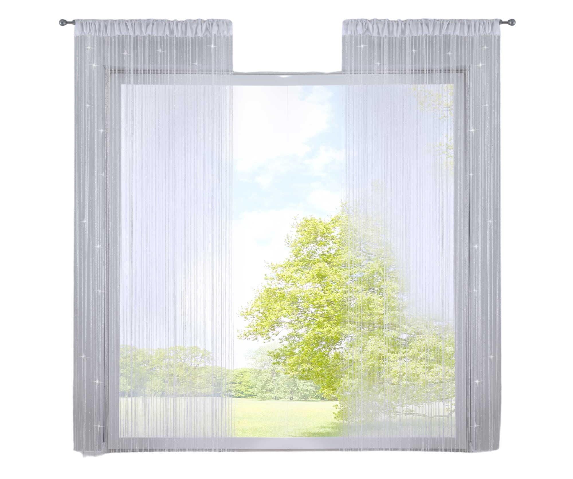 2er Set Fadengardine mit Tunneldurchzug und eingenähtem Kräuselband, geeignet für Gardinenstangen und Gardinenschienen Fadenvorhänge Fadenstores Raumteiler 20303CN2 Fadengardine 20303CN2weiss_lurex-crop | Gardinenbox.de