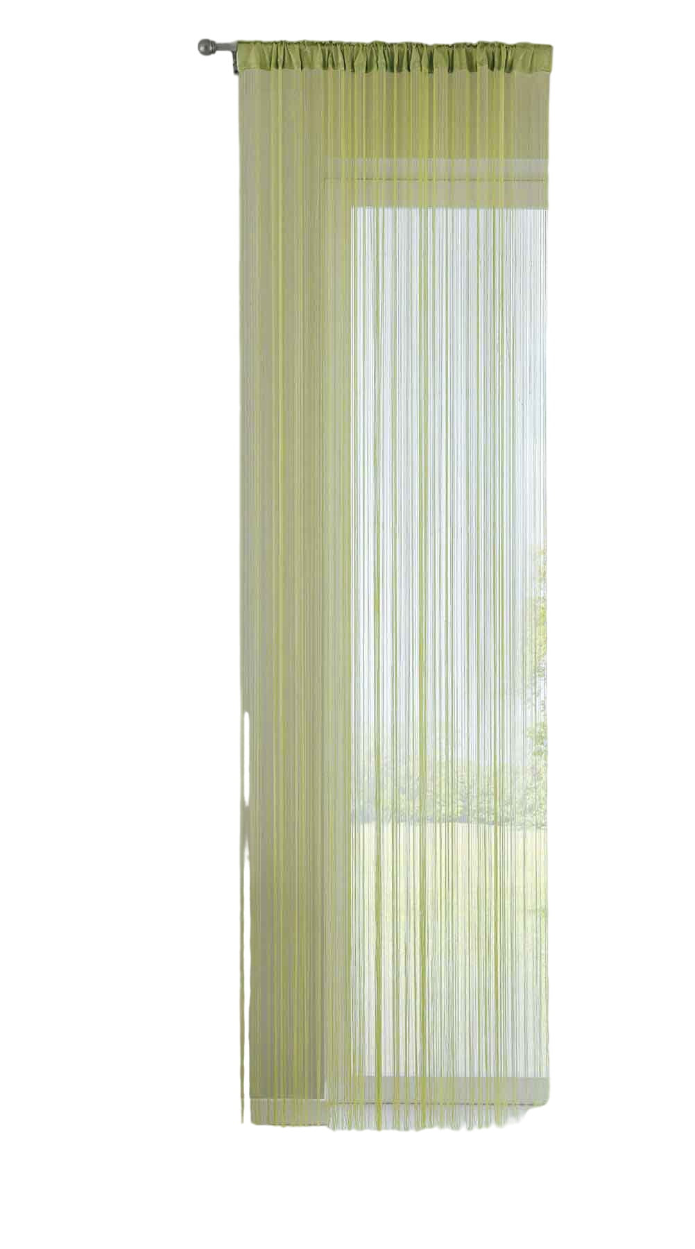 Fadengardine mit Tunneldurchzug und eingenähtem Kräuselband, geeignet für Gardinenstangen und Gardinenschienen Fadenvorhang Fadenstore Raumteiler 20303CN Fadengardine 20303CNapfelgruen-crop | Gardinenbox.de
