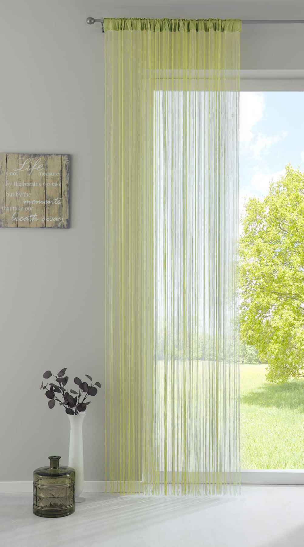 Fadengardine mit Tunneldurchzug und eingenähtem Kräuselband, geeignet für Gardinenstangen und Gardinenschienen Fadenvorhang Fadenstore Raumteiler 20303CN Apfelgrün HxB 250x140 cm Fadengardine 20303CNapfelgruen_896063de-a48b-4ee2-a8dd-a5567f094db6 | Gardinenbox.de