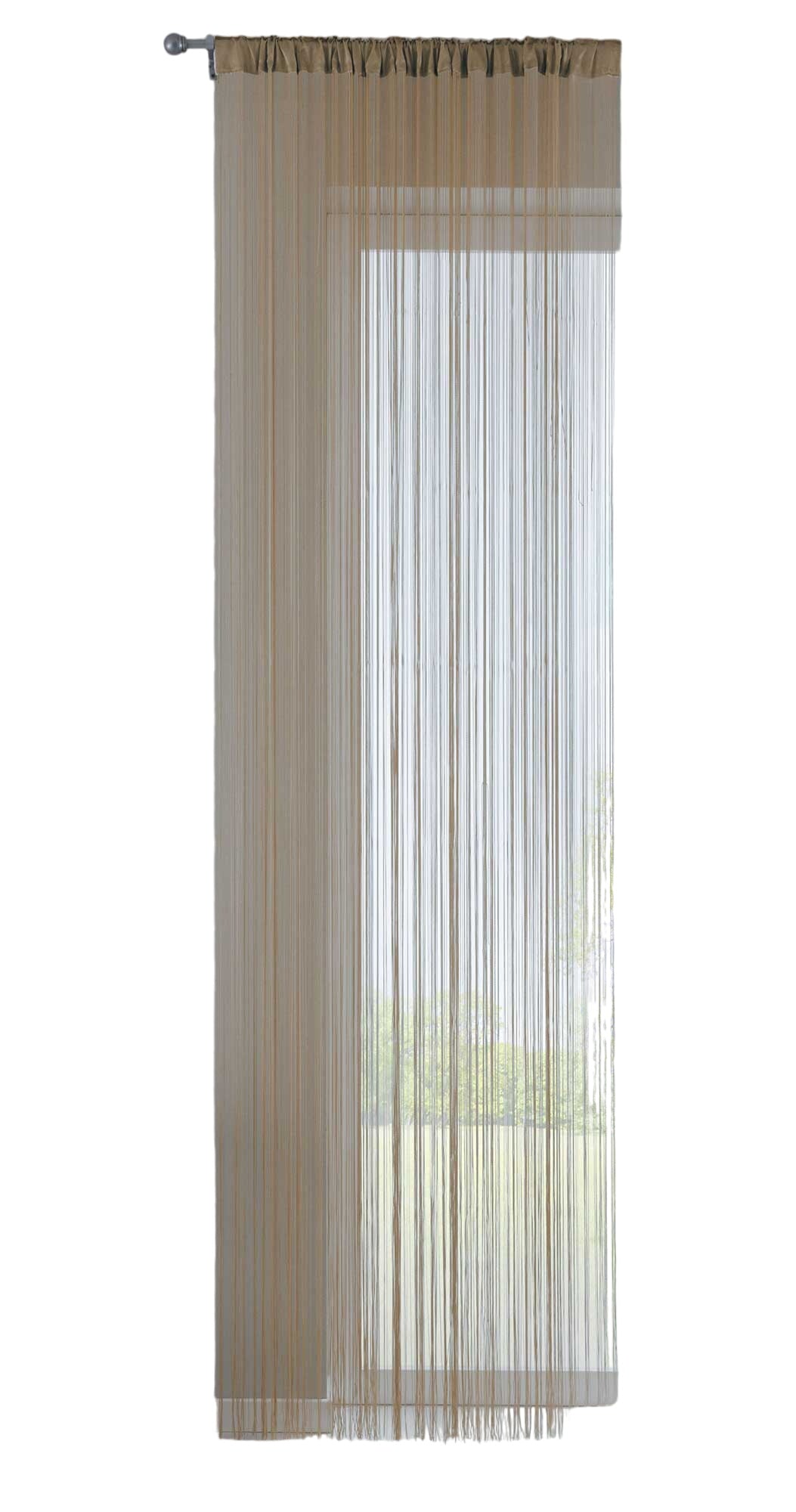 Fadengardine mit Tunneldurchzug und eingenähtem Kräuselband, geeignet für Gardinenstangen und Gardinenschienen Fadenvorhang Fadenstore Raumteiler 20303CN Fadengardine 20303CNbeige-crop | Gardinenbox.de