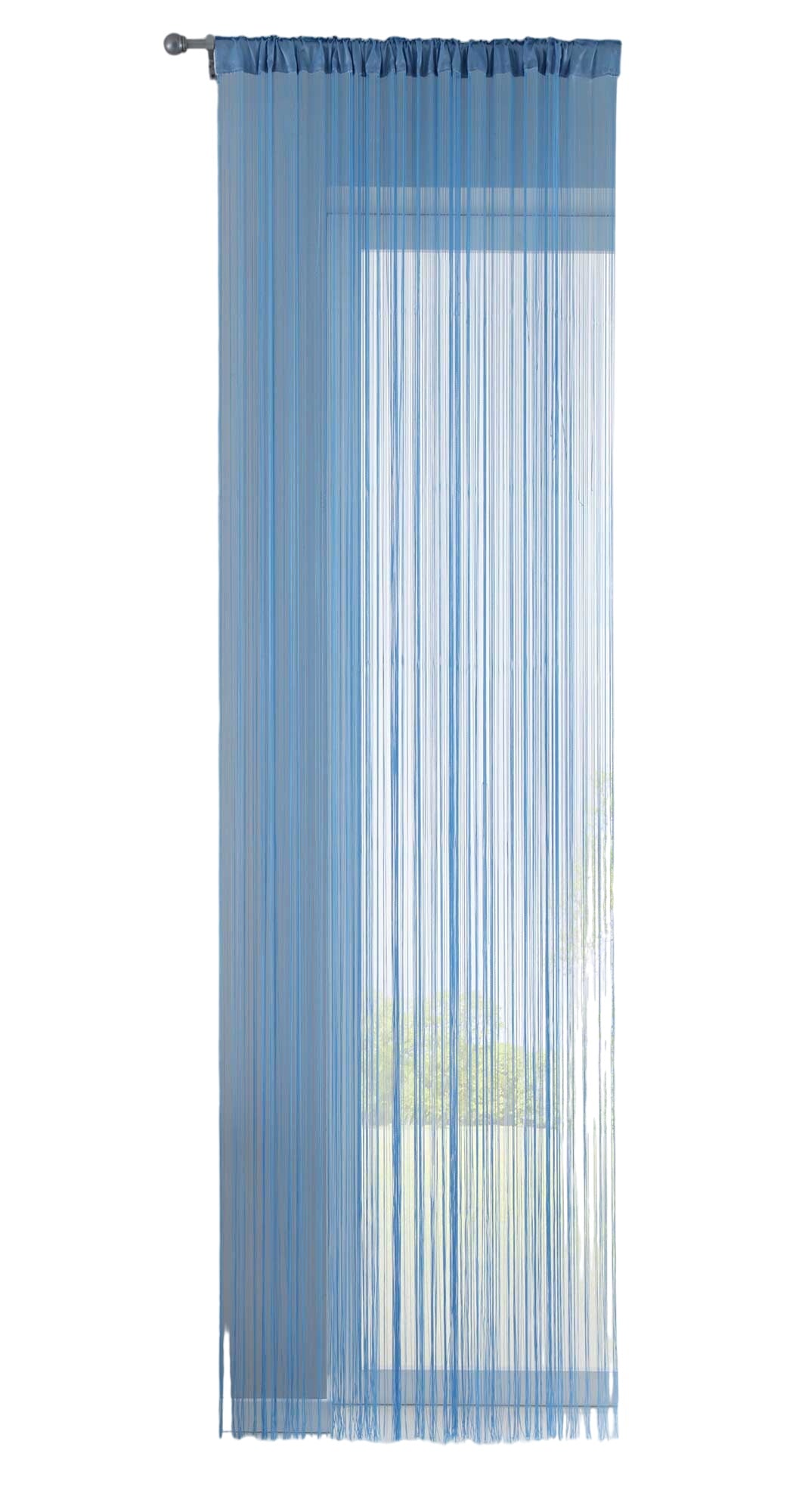 Fadengardine mit Tunneldurchzug und eingenähtem Kräuselband, geeignet für Gardinenstangen und Gardinenschienen Fadenvorhang Fadenstore Raumteiler 20303CN Fadengardine 20303CNblau-crop | Gardinenbox.de