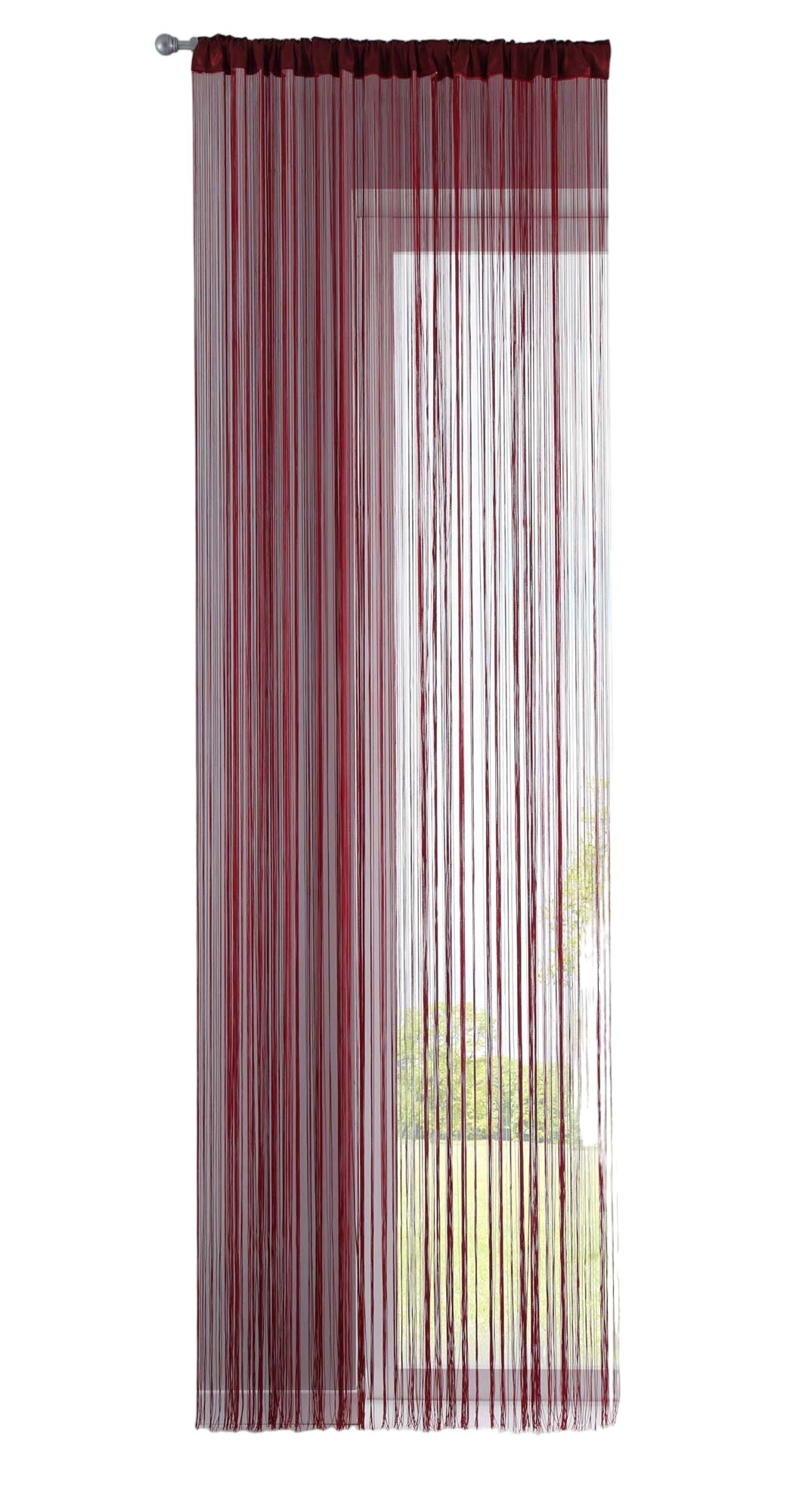 Fadengardine mit Tunneldurchzug und eingenähtem Kräuselband, geeignet für Gardinenstangen und Gardinenschienen Fadenvorhang Fadenstore Raumteiler 20303CN Fadengardine 20303CNbordeaux-crop | Gardinenbox.de