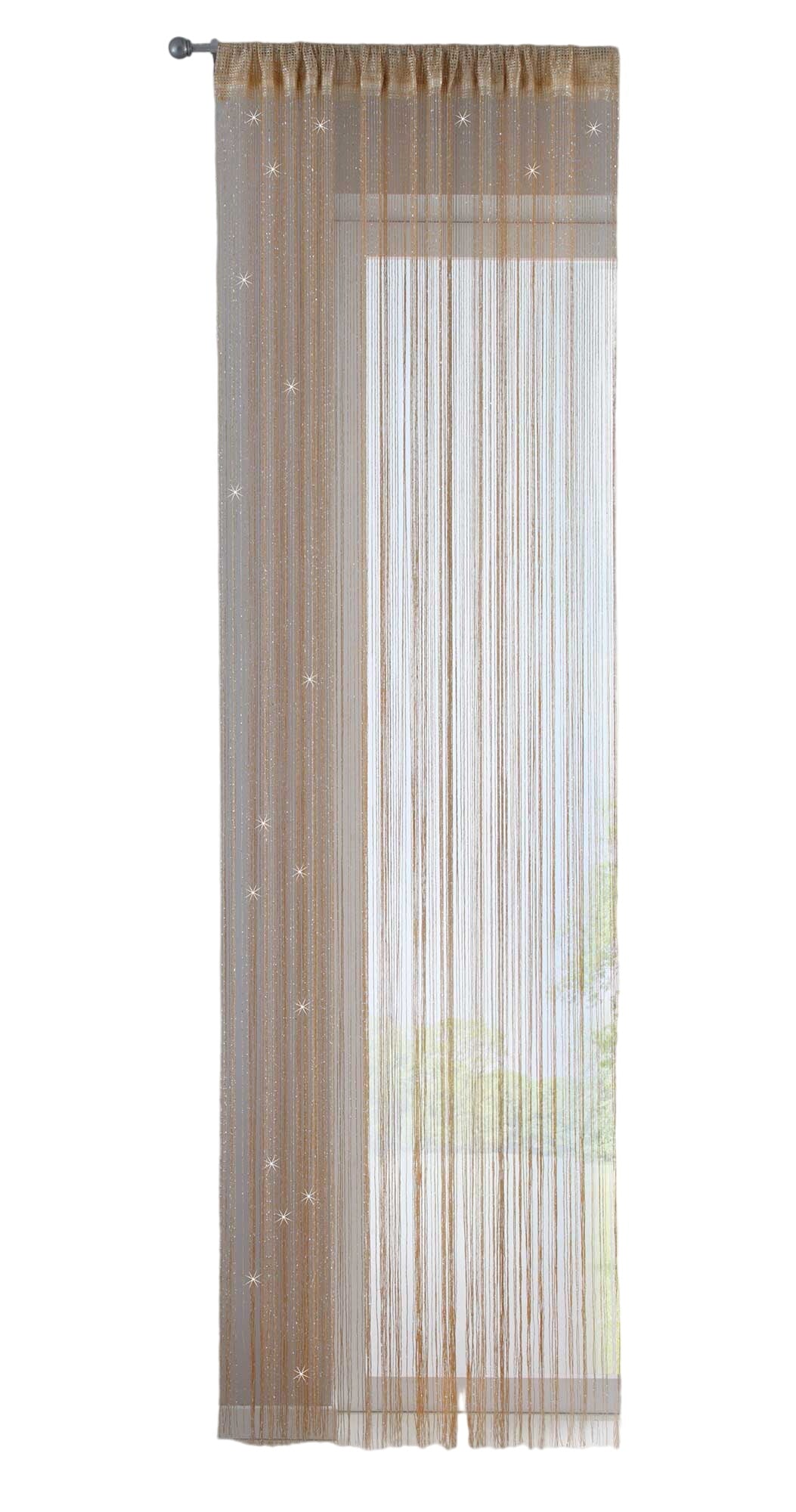 Fadengardine mit Tunneldurchzug und eingenähtem Kräuselband, geeignet für Gardinenstangen und Gardinenschienen Fadenvorhang Fadenstore Raumteiler 20303CN Fadengardine 20303CNgold_lurex-crop | Gardinenbox.de