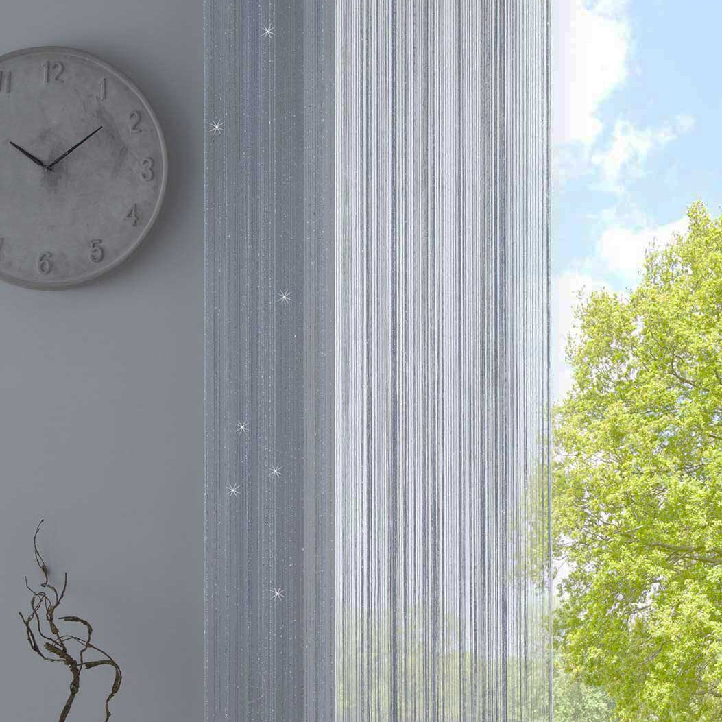 Fadengardine mit Tunneldurchzug und eingenähtem Kräuselband, geeignet für Gardinenstangen und Gardinenschienen Fadenvorhang Fadenstore Raumteiler 20303CN Grau Lurex HxB 250x140 cm Fadengardine 20303CNgrau_lurex_708c3b3c-ba11-4457-b000-9cb89591d3b7 | Gardinenbox.de