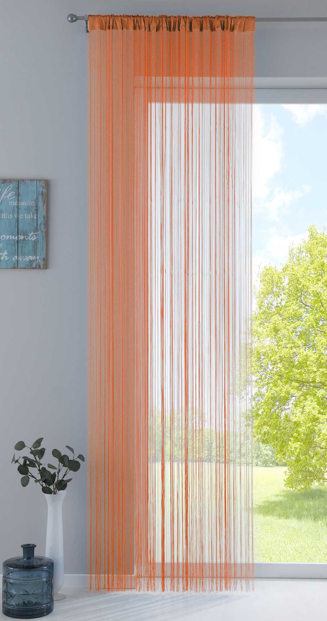 Fadengardine mit Tunneldurchzug und eingenähtem Kräuselband, geeignet für Gardinenstangen und Gardinenschienen Fadenvorhang Fadenstore Raumteiler 20303CN Orange HxB 270x140 cm Fadengardine 20303CNorange_4d543b65-6695-47d1-904f-bb5b013b12c8 | Gardinenbox.de