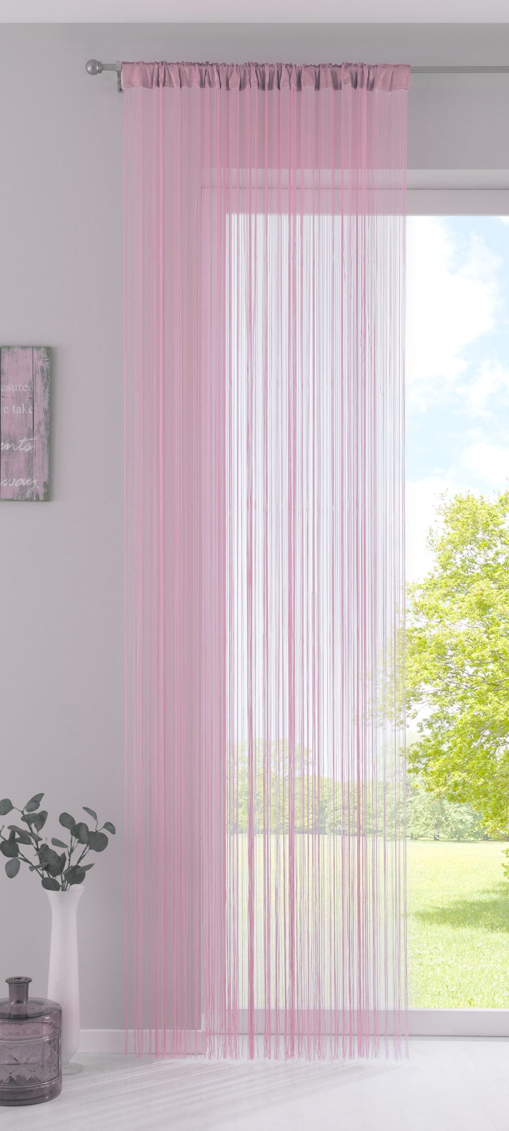 Fadengardine mit Tunneldurchzug und eingenähtem Kräuselband, geeignet für Gardinenstangen und Gardinenschienen Fadenvorhang Fadenstore Raumteiler 20303CN Rosa HxB 250x140 cm Fadengardine 20303CNrosa_427e664d-d905-4a9d-9d82-67db366459f7 | Gardinenbox.de