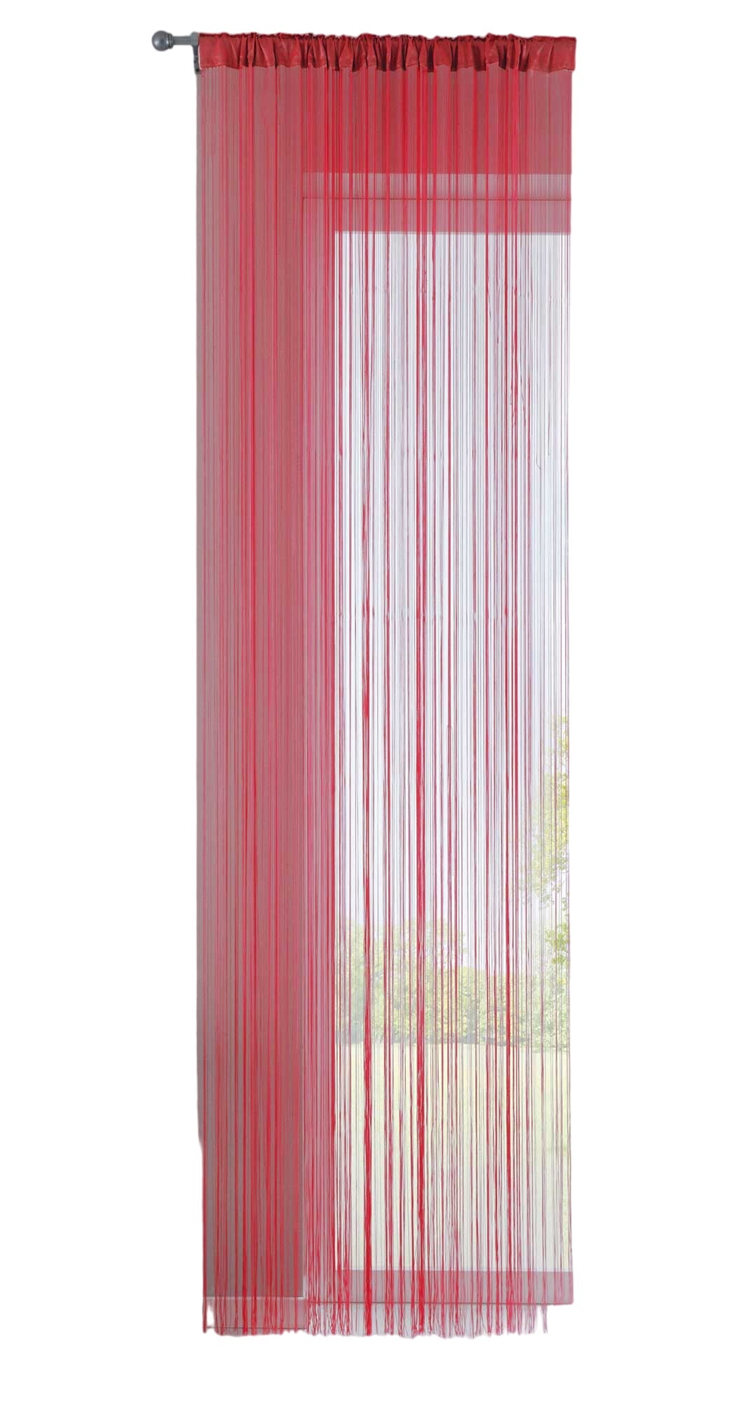 Fadengardine mit Tunneldurchzug und eingenähtem Kräuselband, geeignet für Gardinenstangen und Gardinenschienen Fadenvorhang Fadenstore Raumteiler 20303CN Fadengardine 20303CNrot-crop | Gardinenbox.de