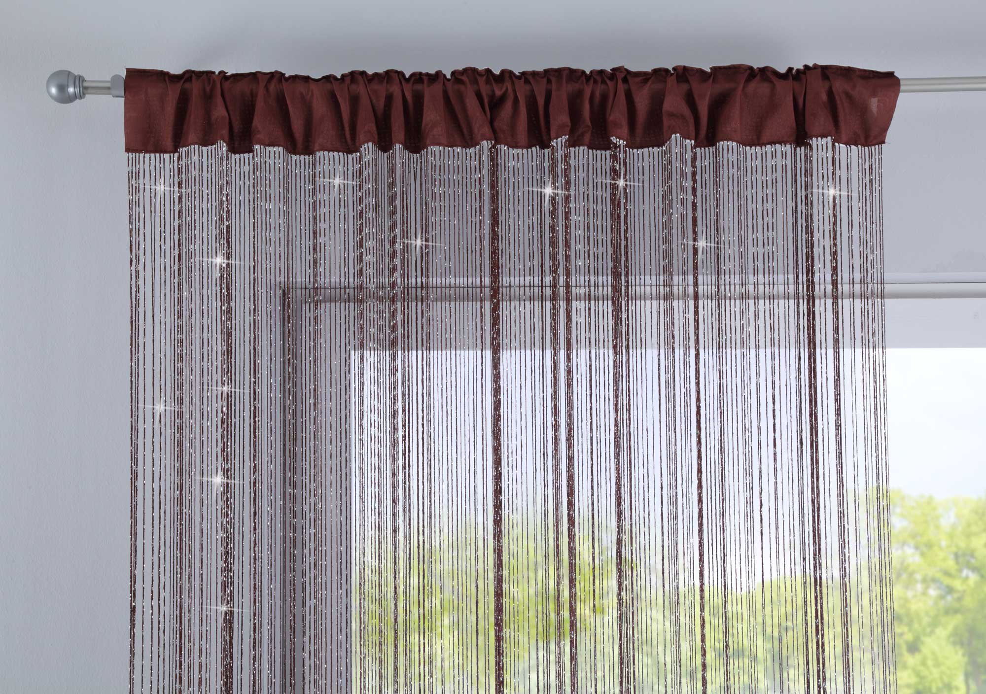 2er Set Fadengardine mit Tunneldurchzug und eingenähtem Kräuselband, geeignet für Gardinenstangen und Gardinenschienen Fadenvorhänge Fadenstores Raumteiler 20303CN2 Fadengardine 20303_Braun_lurex-Struktur_3_69c159e7-9229-4e2d-bde0-2930e0d631ac | Gardinenbox.de