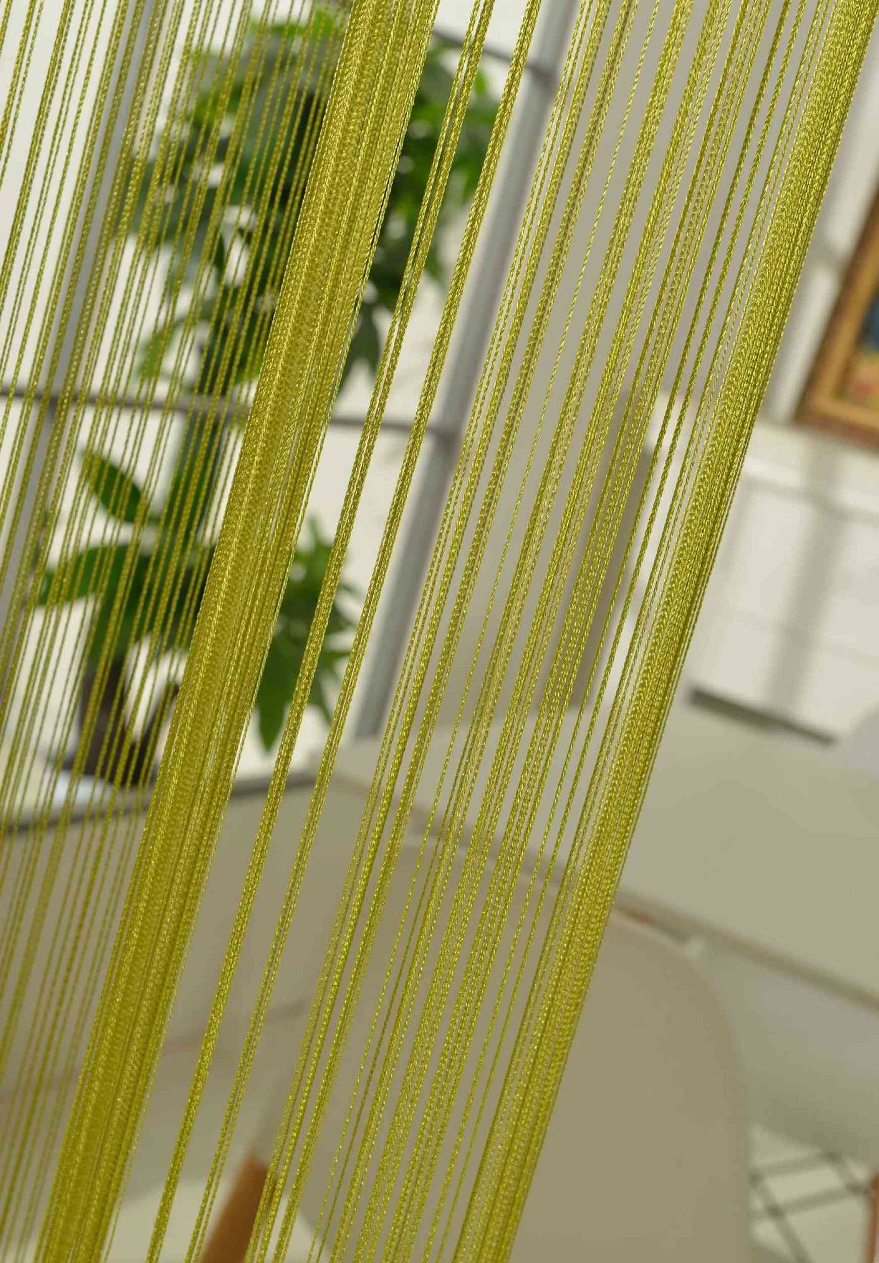 Fadengardine mit Tunneldurchzug und eingenähtem Kräuselband, geeignet für Gardinenstangen und Gardinenschienen Fadenvorhang Fadenstore Raumteiler 20303CN Fadengardine 20303_apfelgruen_05 | Gardinenbox.de