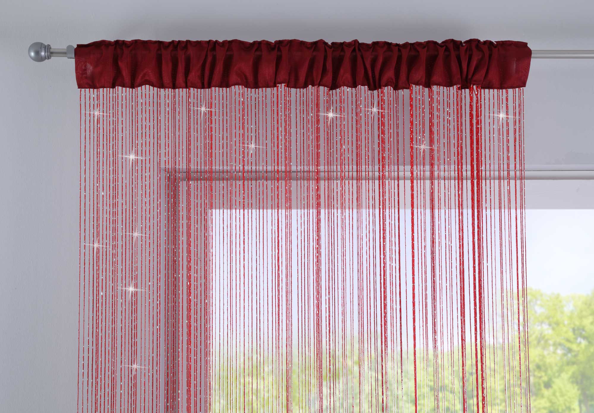 2er Set Fadengardine mit Tunneldurchzug und eingenähtem Kräuselband, geeignet für Gardinenstangen und Gardinenschienen Fadenvorhänge Fadenstores Raumteiler 20303CN2 Fadengardine 20303_rot_lurex-Struktur_2_cd3b22ec-9e18-469e-9d7f-7841d5203c91 | Gardinenbox.de