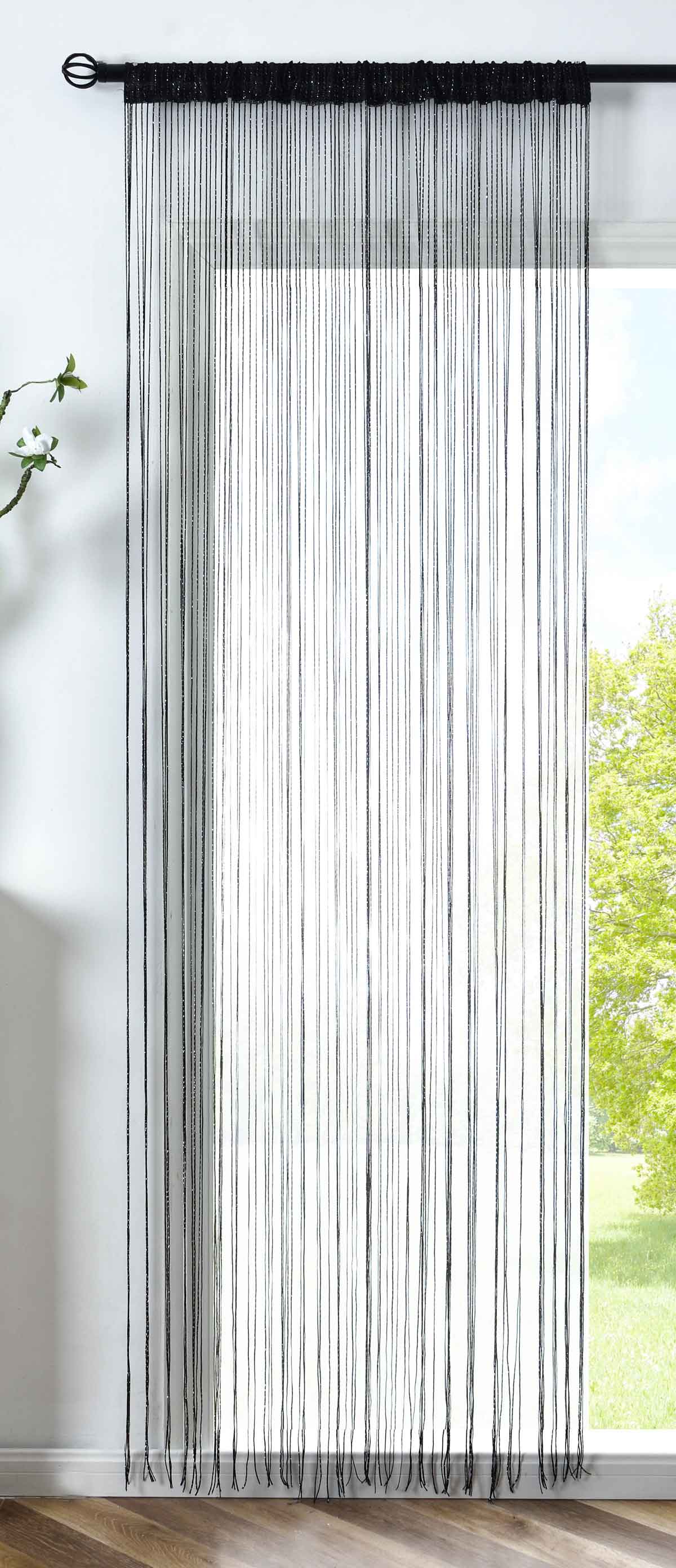 Fadengardine »Shanghai« mit Tunneldurchzug Schimmernd Vielseitig Modern Praktisch 20305N Schwarz Lurex Fadengardine 20305Nschwarz_lurex | Gardinenbox.de