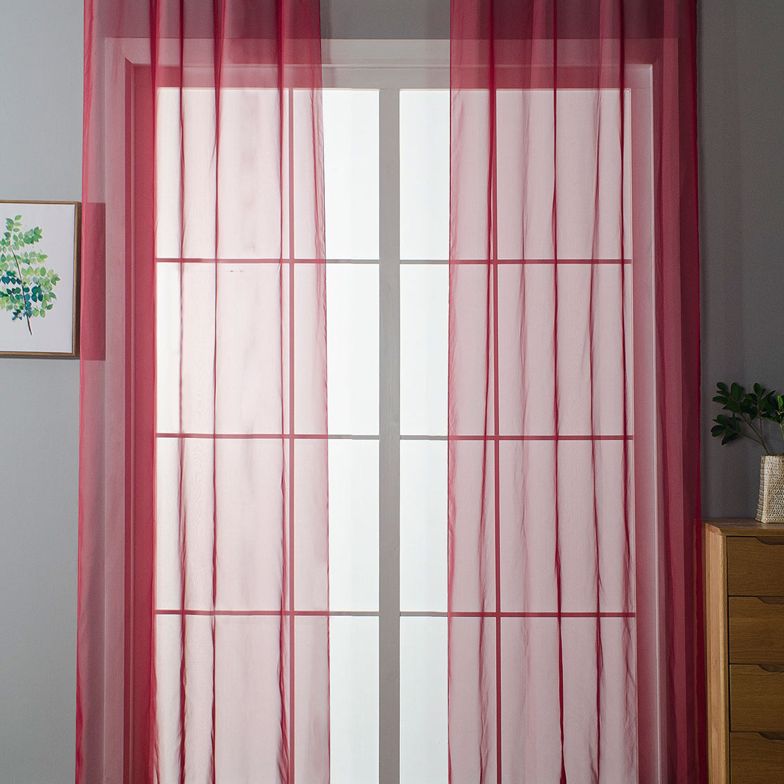 2er-Pack Ösen Gardinen Transparent Vorhang Set Wohnzimmer Voile Ösenvorhang Bleibandabschluß 203322 Bordeaux HxB 145x140 cm Gardinen Set 203322bordeaux | Gardinenbox.de