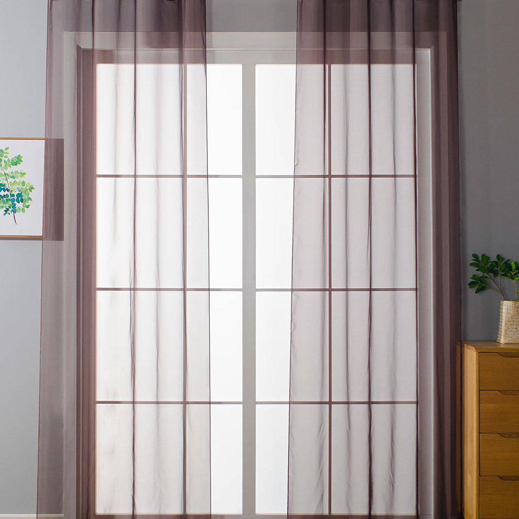 2er-Pack Ösen Gardinen Transparent Vorhang Set Wohnzimmer Voile Ösenvorhang Bleibandabschluß 203322 Braun HxB 145x140 cm Gardinen Set 203322braun | Gardinenbox.de