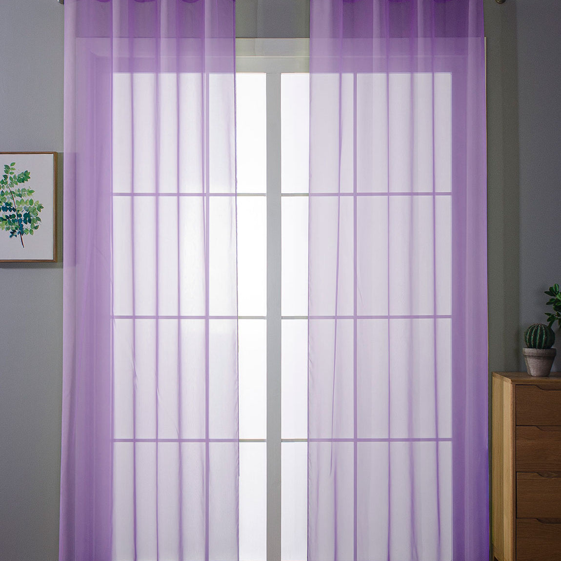 2er-Pack Ösen Gardinen Transparent Vorhang Set Wohnzimmer Voile Ösenvorhang Bleibandabschluß 203322 Lila HxB 145x140 cm Gardinen Set 203322lila | Gardinenbox.de