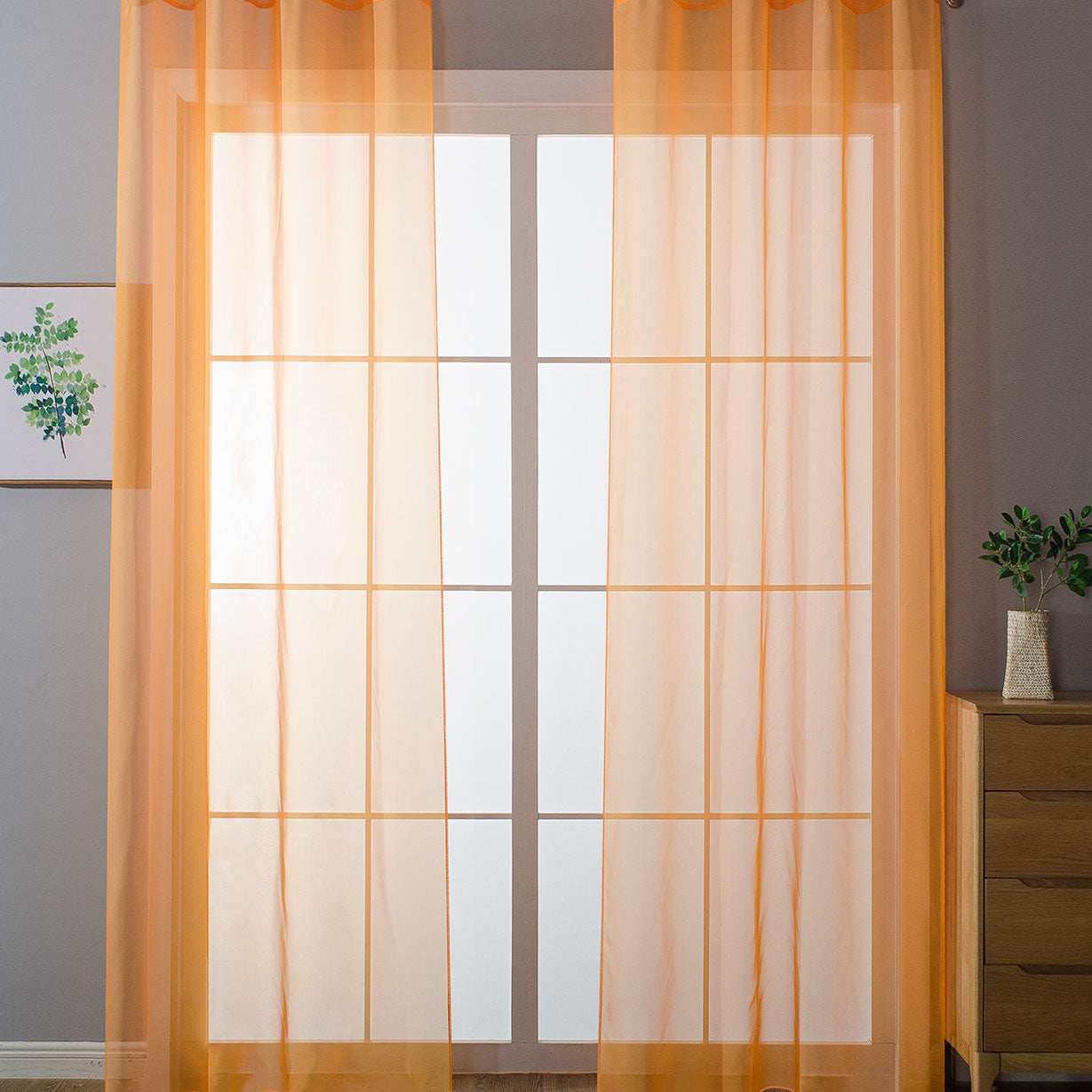 2er-Pack Ösen Gardinen Transparent Vorhang Set Wohnzimmer Voile Ösenvorhang Bleibandabschluß 203322 Orange HxB 145x140 cm Gardinen Set 203322orange | Gardinenbox.de