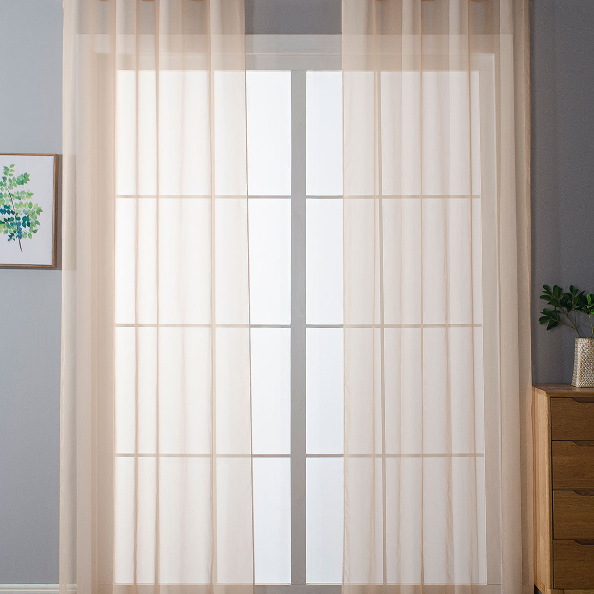 2er-Pack Ösen Gardinen Transparent Vorhang Set Wohnzimmer Voile Ösenvorhang Bleibandabschluß 203322 Sand HxB 145x140 cm Gardinen Set 203322sand | Gardinenbox.de