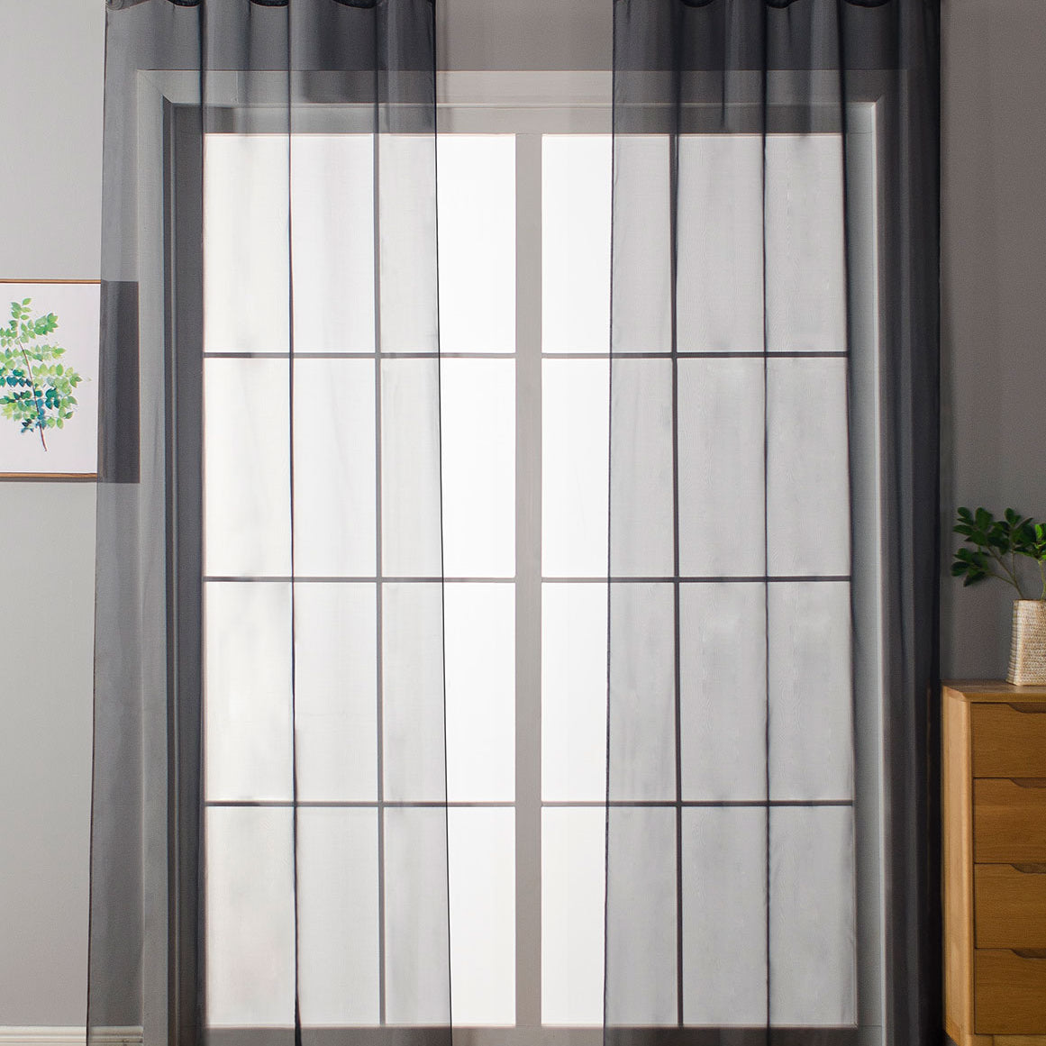 2er-Pack Ösen Gardinen Transparent Vorhang Set Wohnzimmer Voile Ösenvorhang Bleibandabschluß 203322 Schwarz HxB 145x140 cm Gardinen Set 203322schwarz | Gardinenbox.de