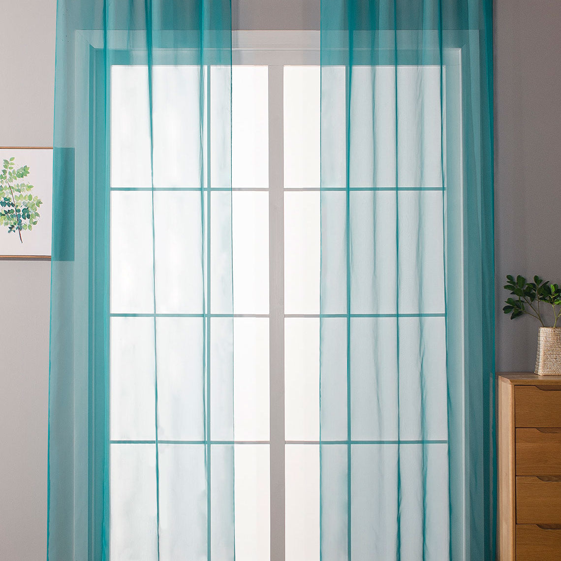 2er-Pack Ösen Gardinen Transparent Vorhang Set Wohnzimmer Voile Ösenvorhang Bleibandabschluß 203322 Türkis HxB 145x140 cm Gardinen Set 203322tuerkis | Gardinenbox.de